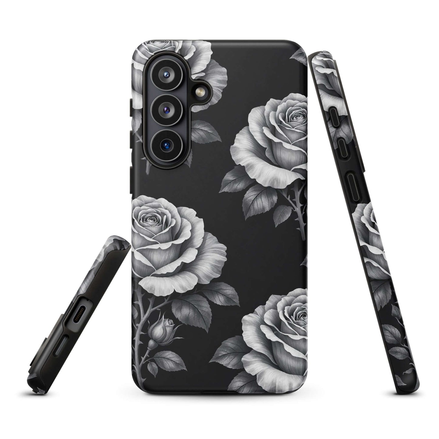 Phone Case for Samsung Galaxy with rose design on black background