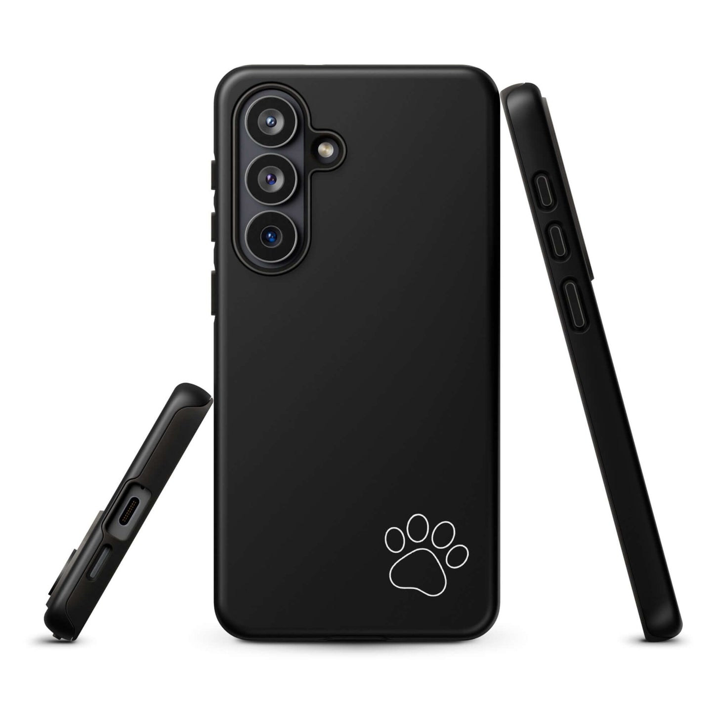 Phone Case for Samsung Galaxy with paw-print design, black minimalist tough case showcasing sleek style and playful charm.