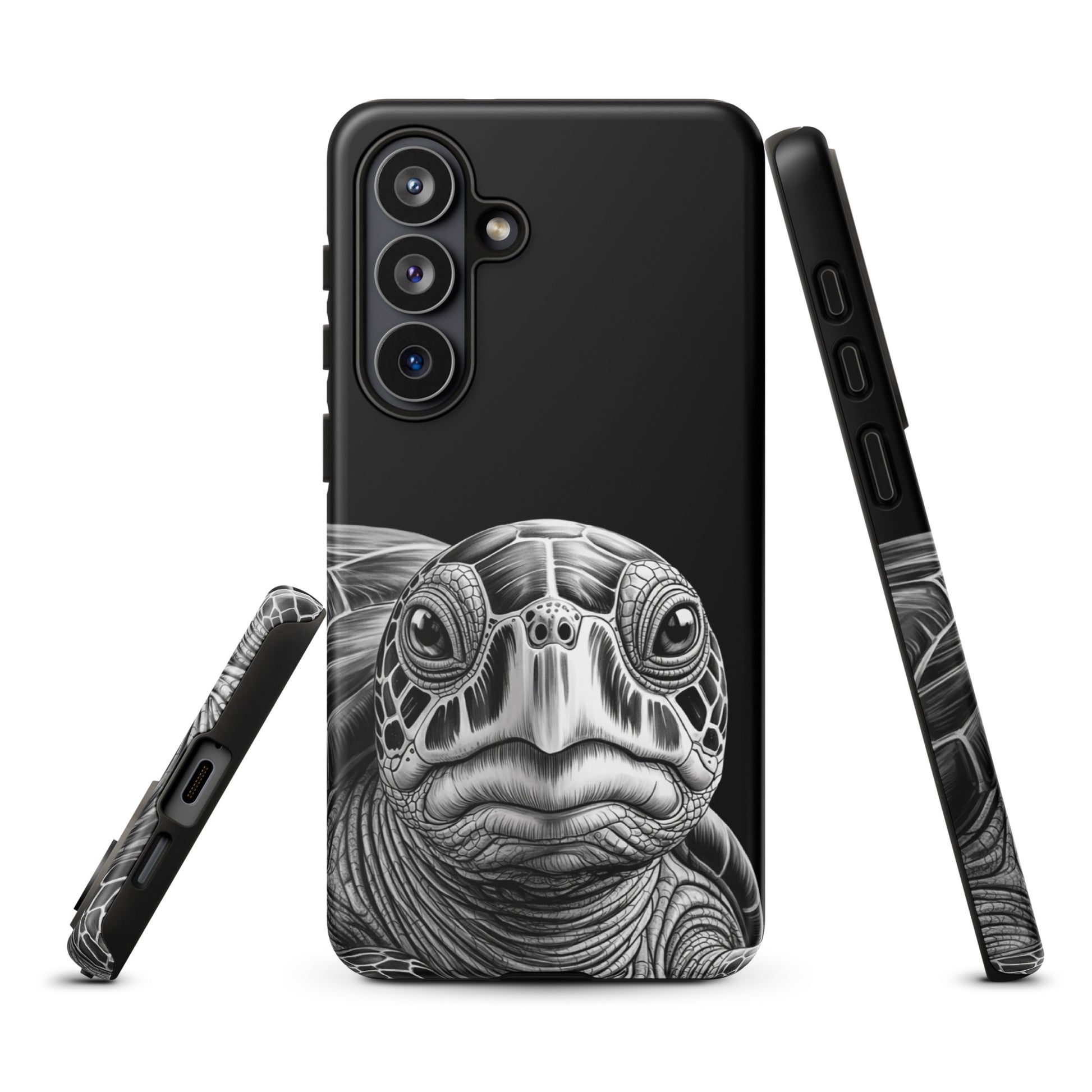 Phone Case for Samsung Galaxy with ancient sea turtle design, showcasing timeless protection and intricate black-and-white art.