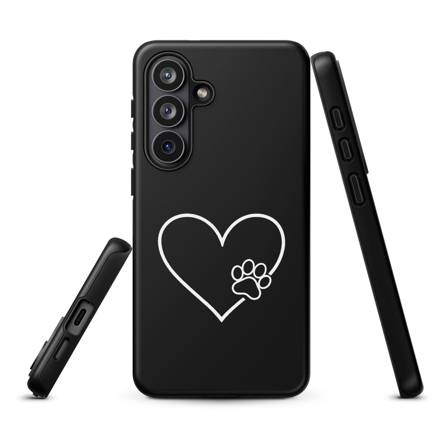 Phone Case for Samsung Galaxy with elegant heart and paw print design, perfect for pet lovers seeking style and protection.
