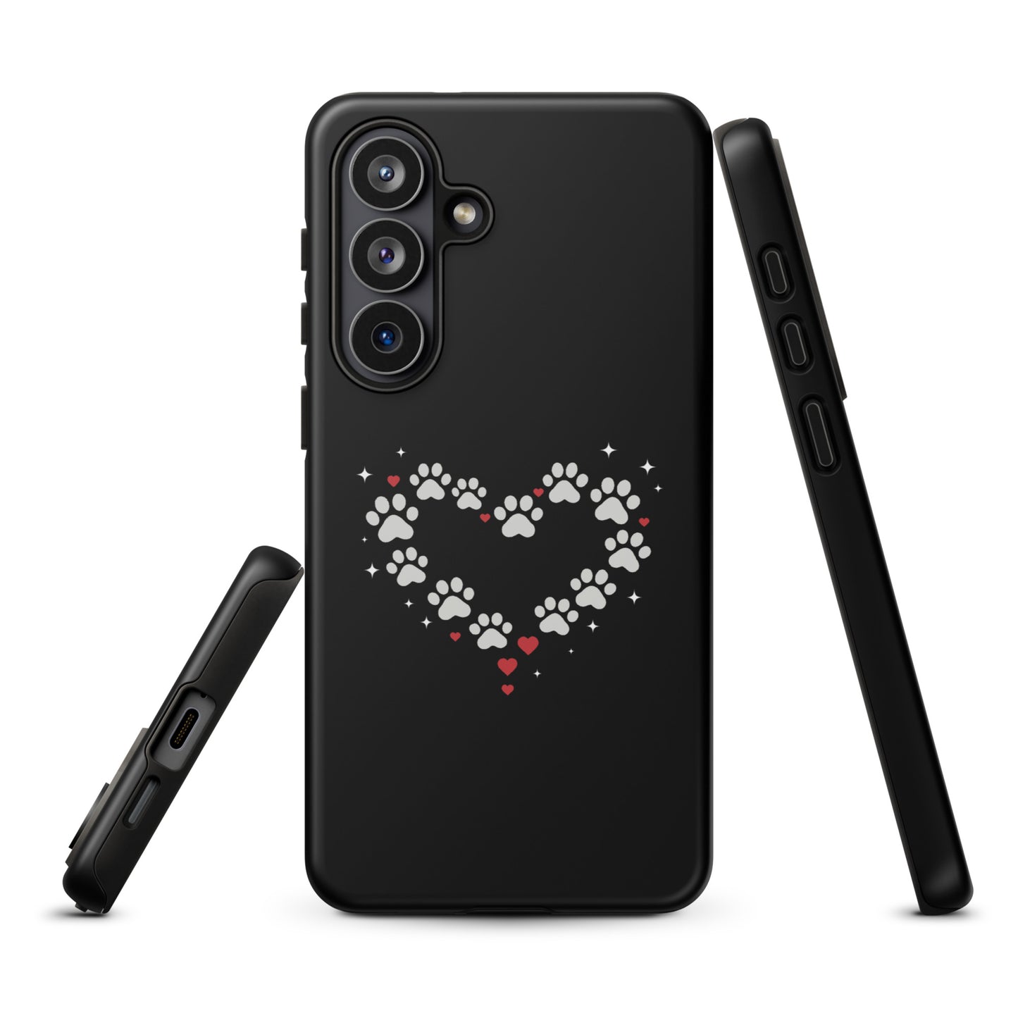Black Phone Case for Samsung Galaxy with paw-print heart design on back