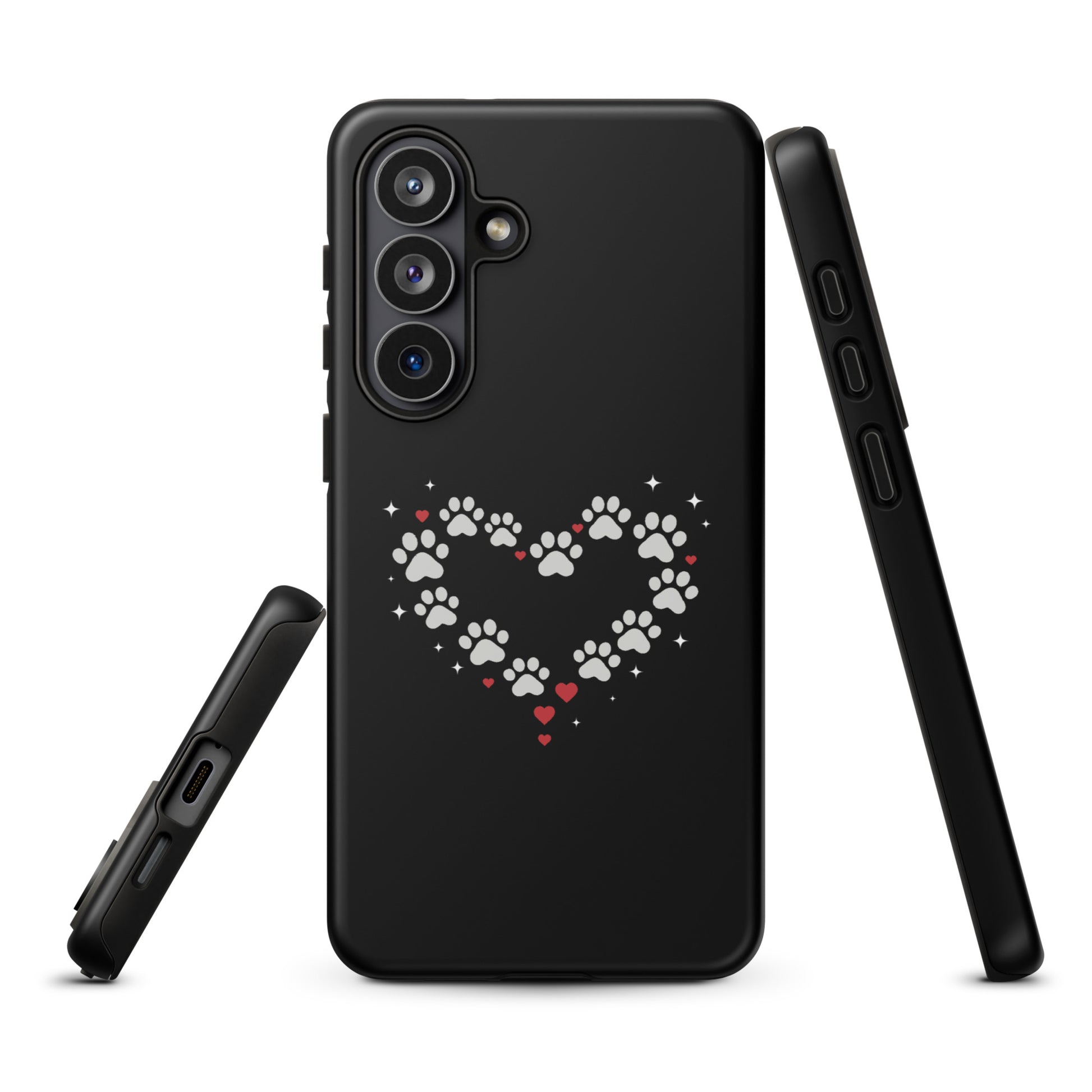 Black Phone Case for Samsung Galaxy with paw-print heart design on back