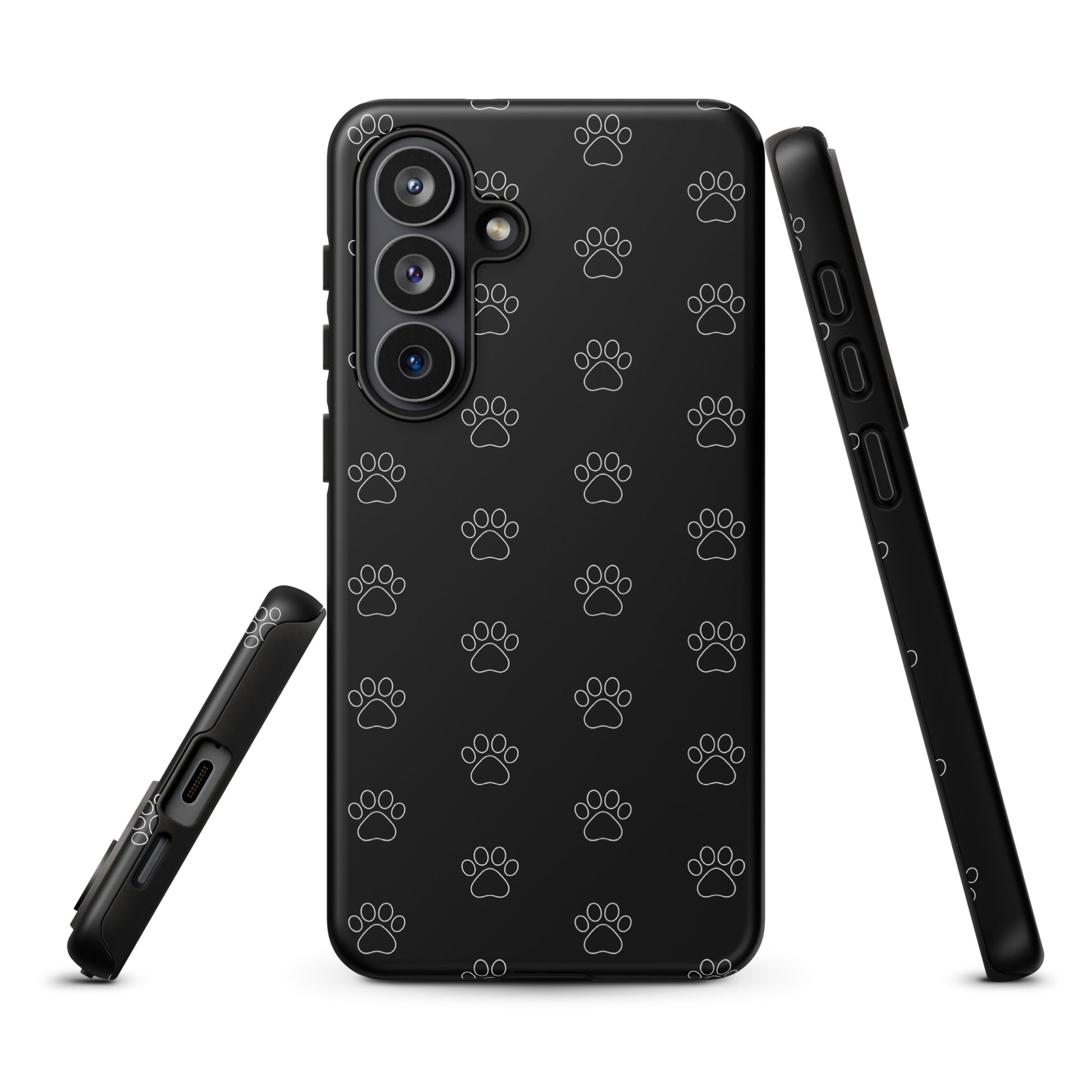 Phone Case for Samsung Galaxy with Paw Print Pattern for pet lovers, minimalist style with transparent finish showing phone color.
