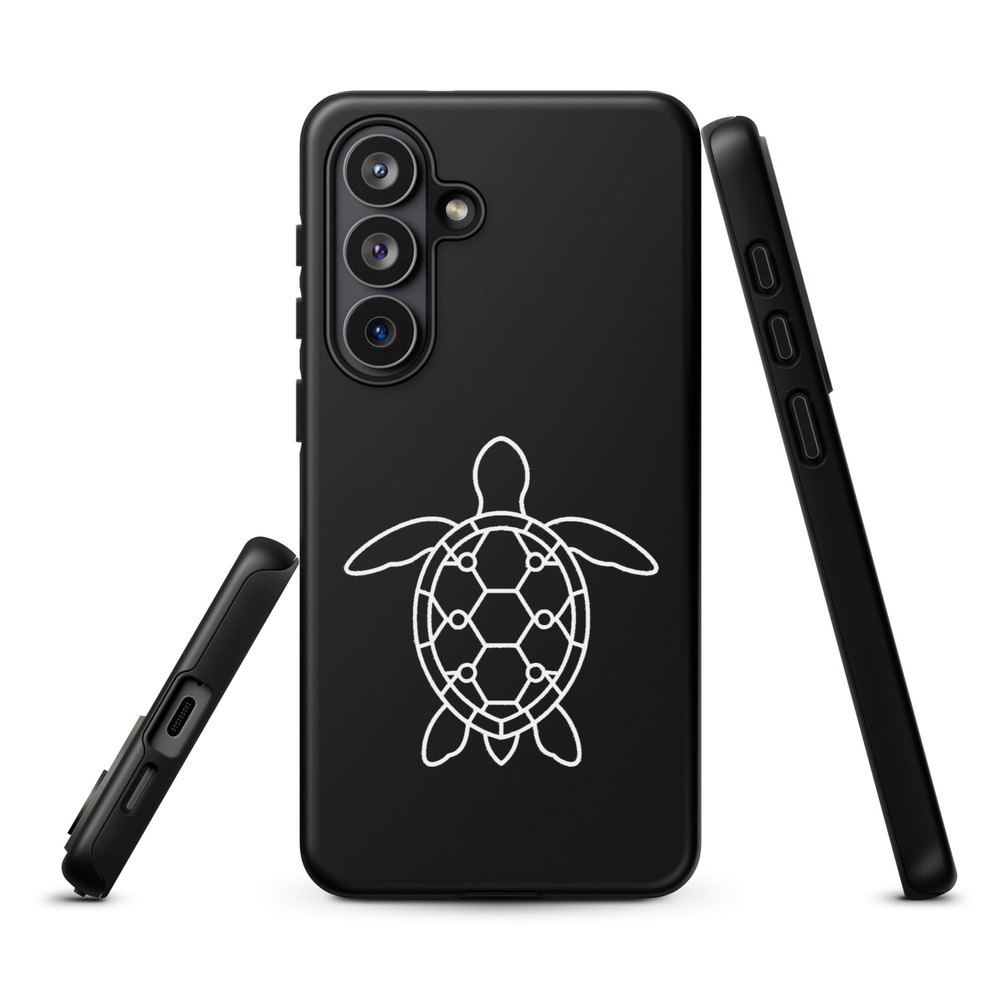phone case for Samsung Galaxy with minimalist sea turtle silhouette and geometric shell design
