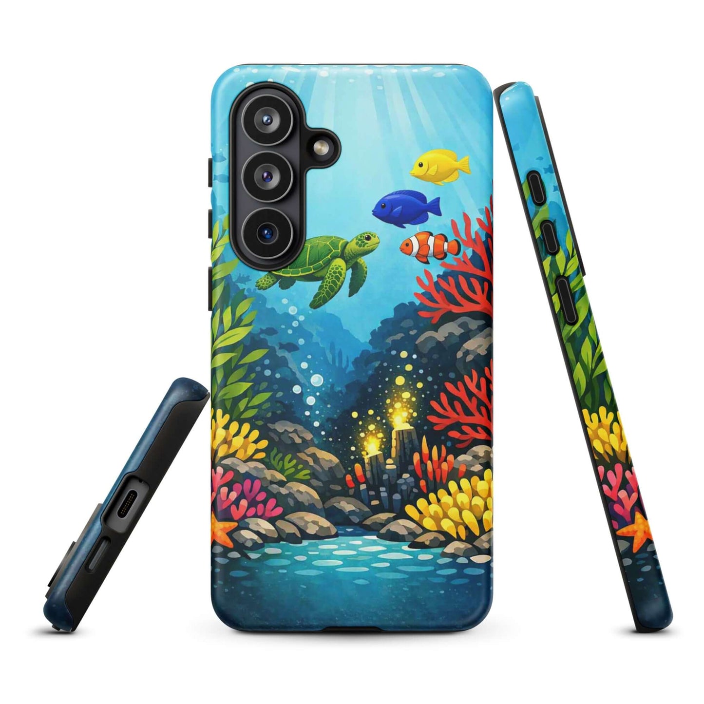 phone case with vibrant sea turtle and coral reef design for Samsung Galaxy