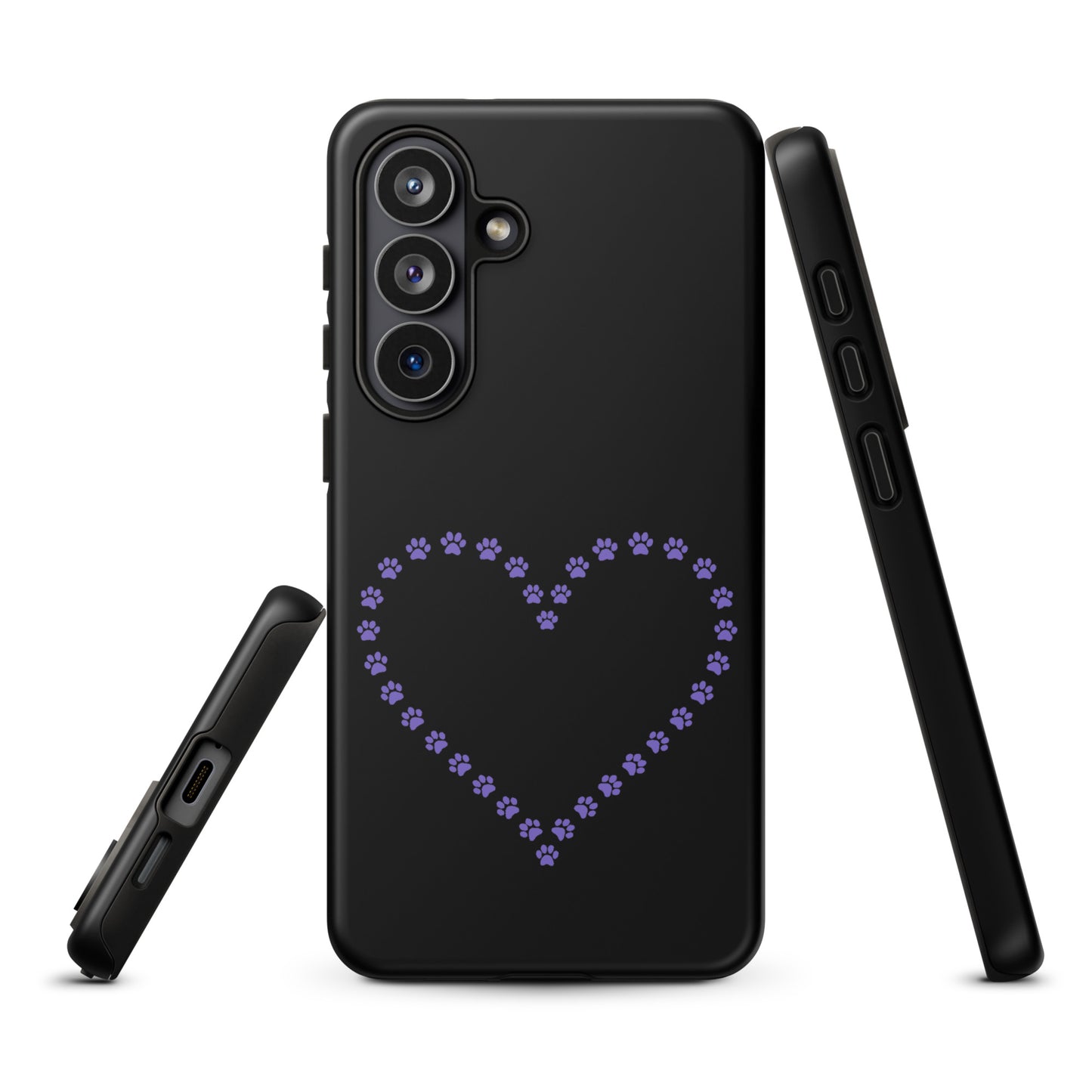 Phone Case for Samsung Galaxy with heart design of purple paw prints, perfect for pet lovers seeking style and protection.