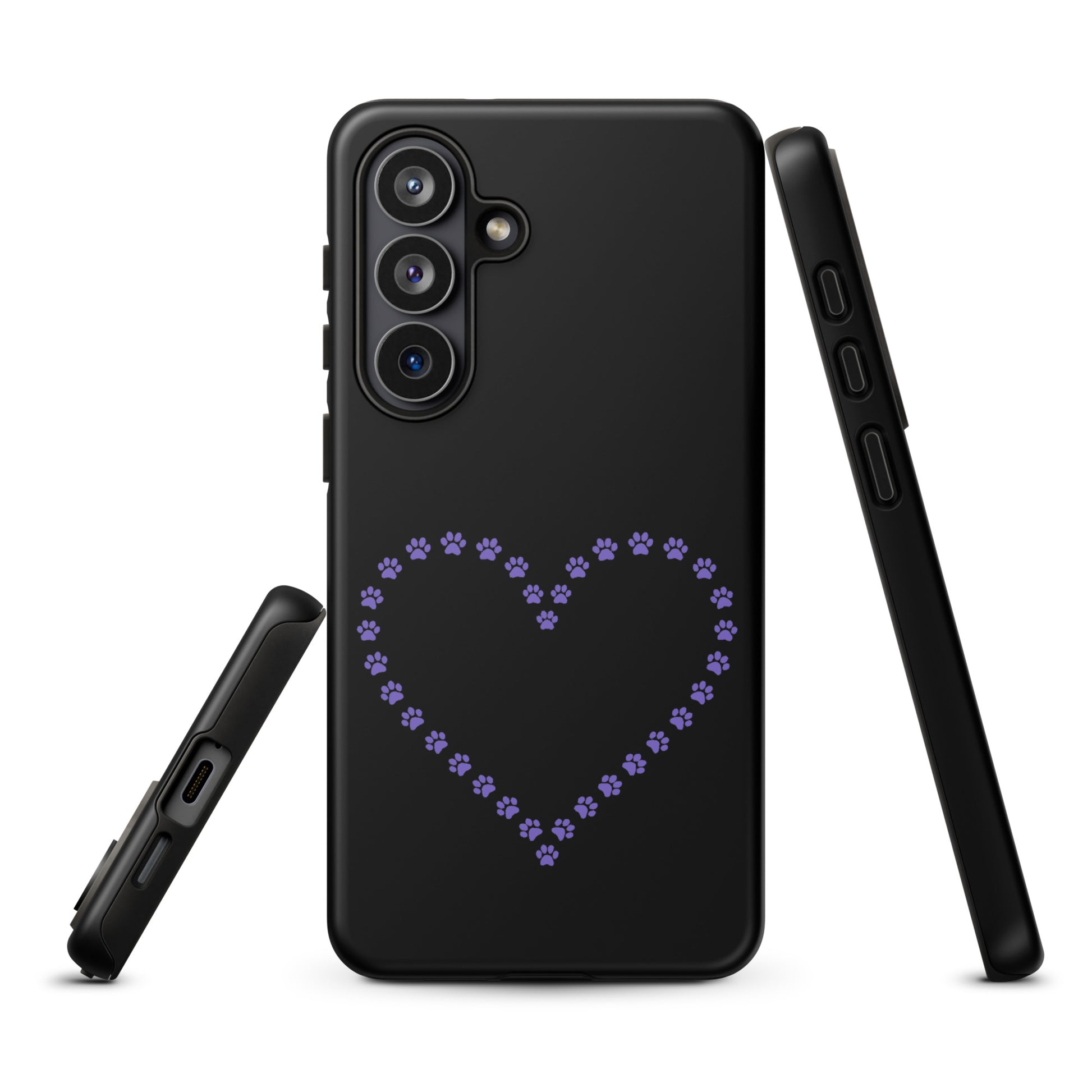 Phone Case for Samsung Galaxy with heart design of purple paw prints, perfect for pet lovers seeking style and protection.