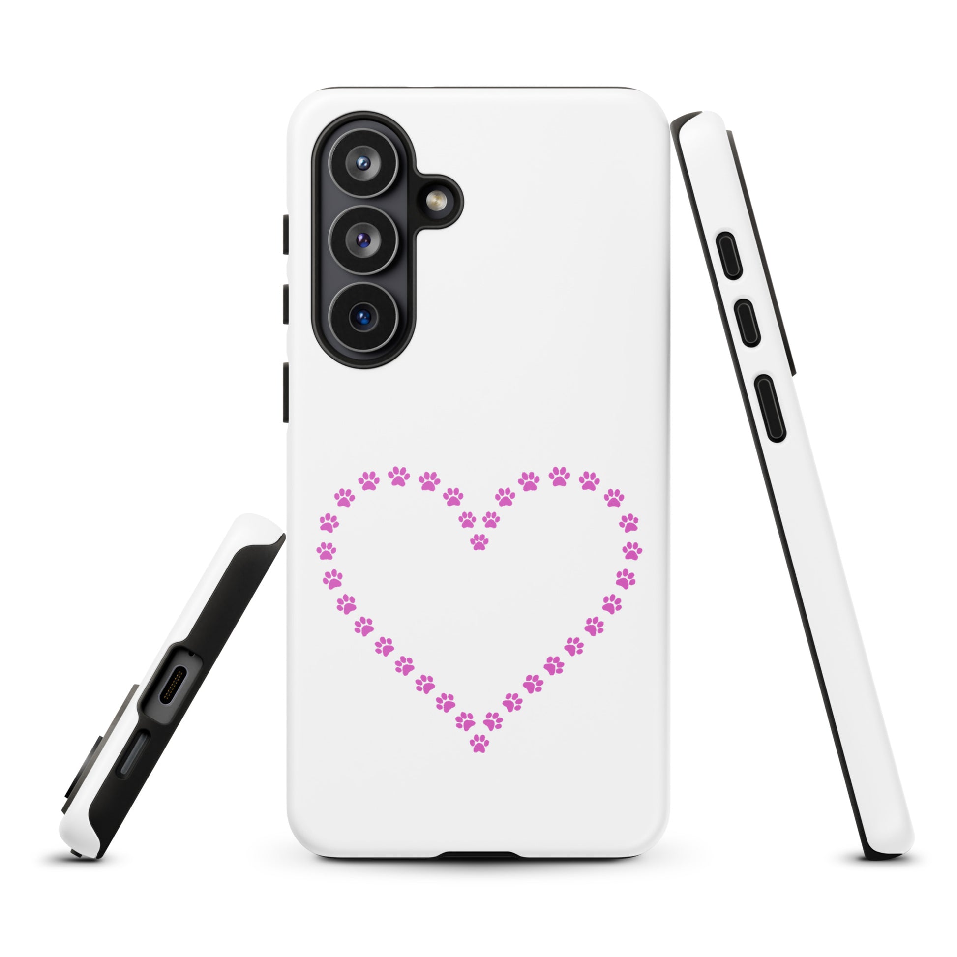Phone Case for Samsung Galaxy with pink paw print heart design, perfect for pet lovers seeking playful charm and durability.