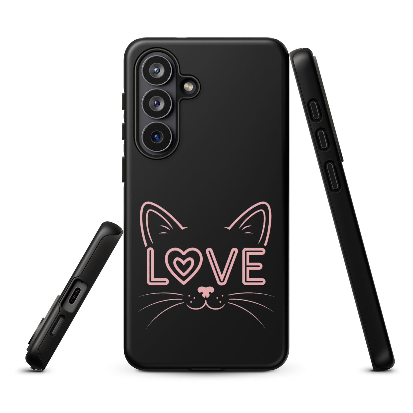 Cat Love phone case for Samsung Galaxy featuring minimalistic cat face and love design.