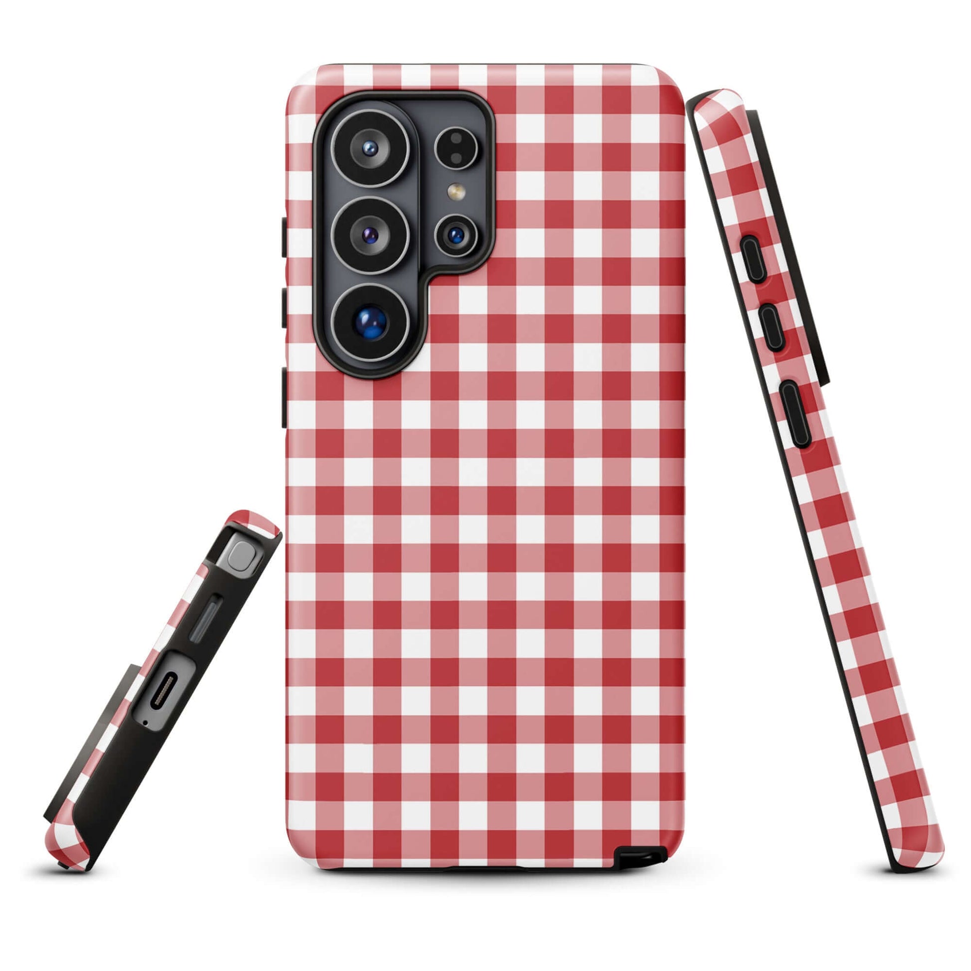 Phone Case for Samsung Galaxy with red gingham pattern, offering style and protection.