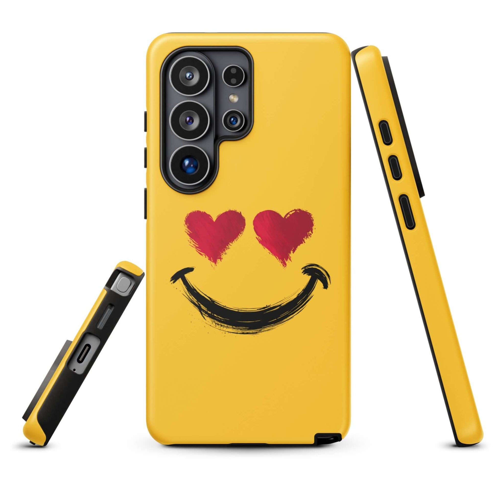 Phone Case for Samsung Galaxy with heart-eyes smiley design, bold and vibrant artistic style, luxury protection accessory.