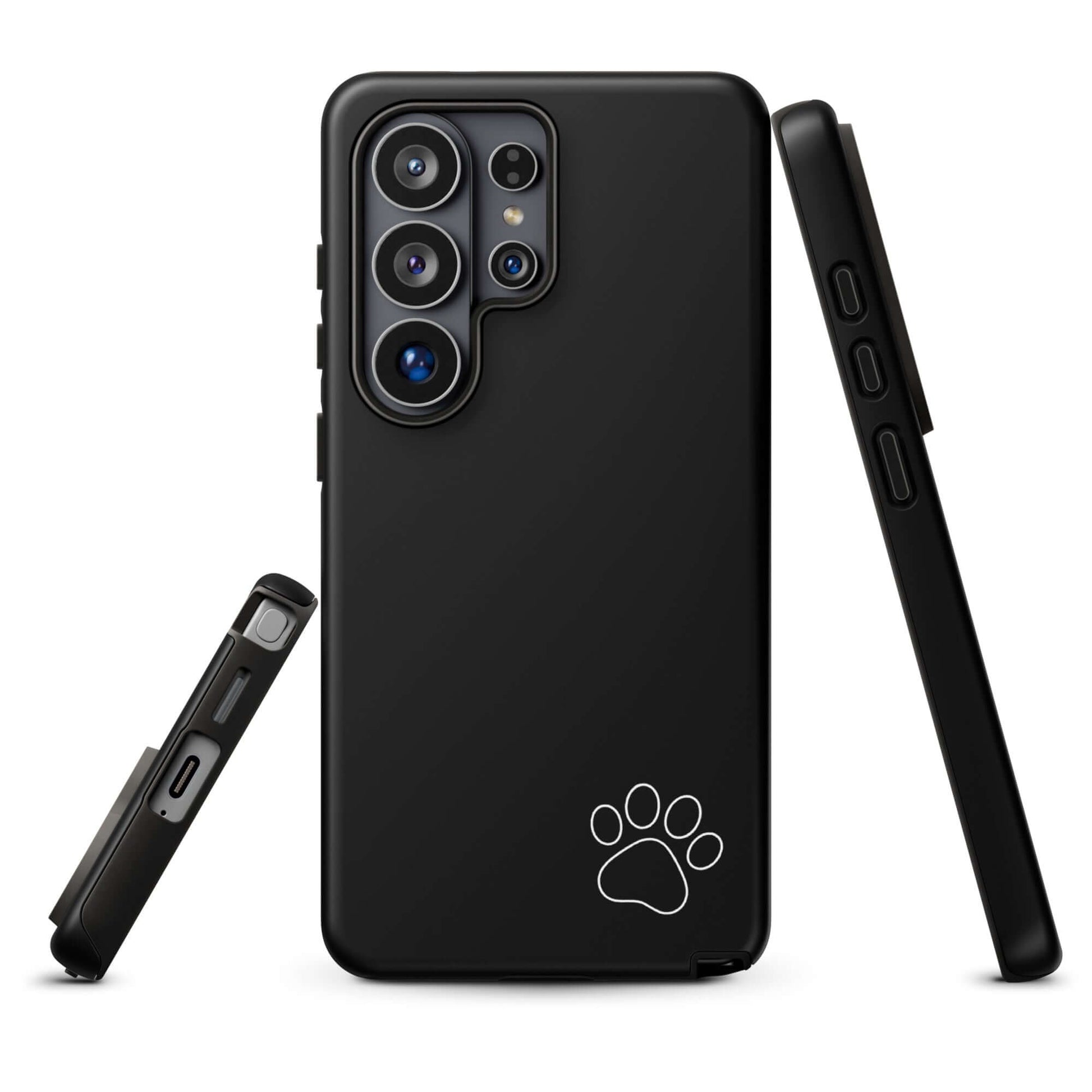 Phone Case for Samsung Galaxy with paw print design, black minimalist tough case showcasing a stylish and sleek look.