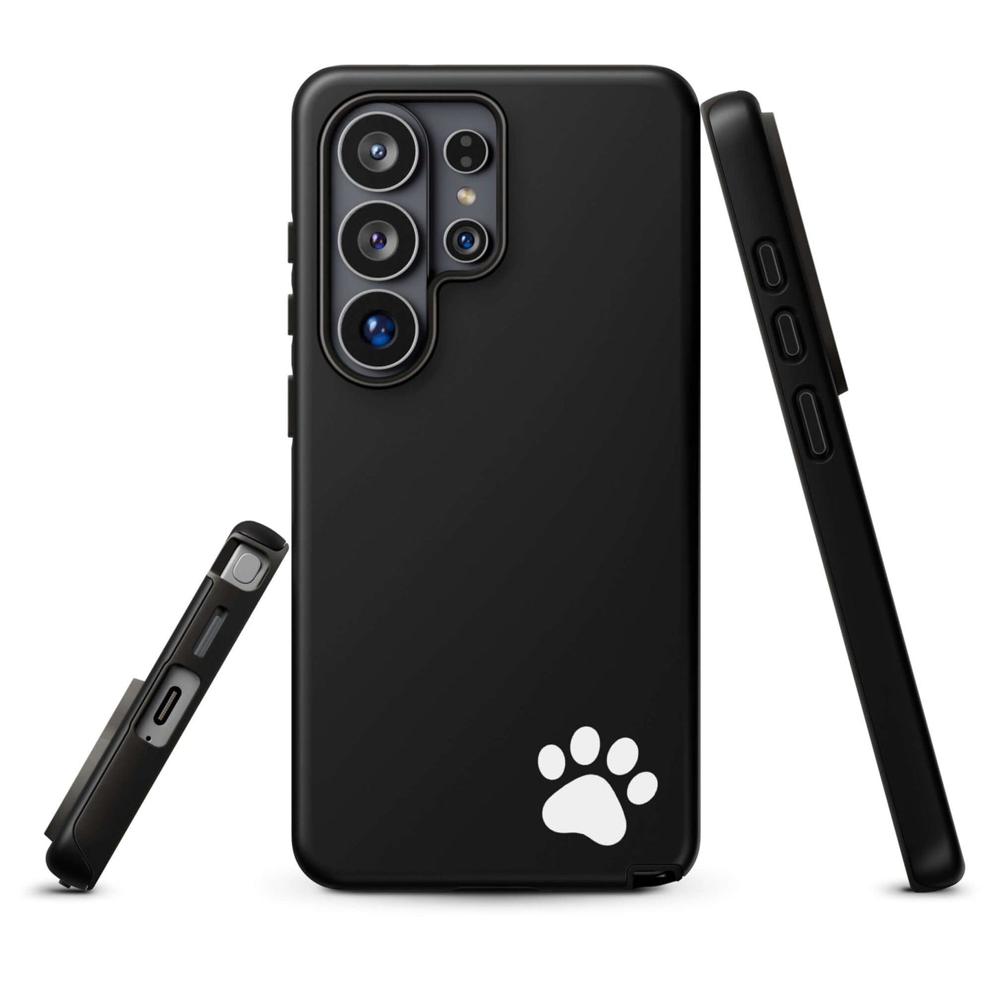 Phone Case for Samsung Galaxy with paw print design, sleek black Tough Case offering minimalist style and pet lover appeal.