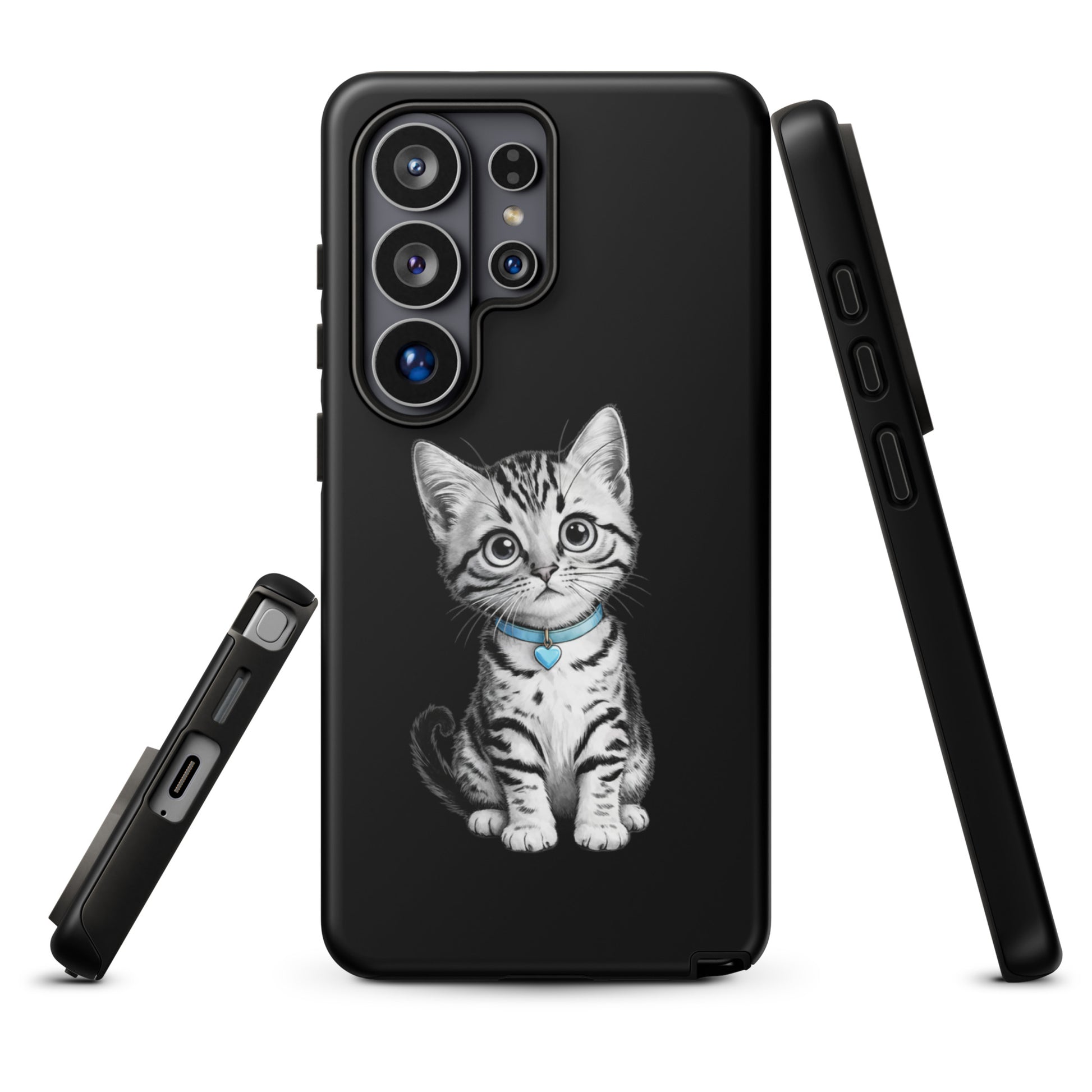 Phone Case for Samsung Galaxy with kitten and blue heart charm design