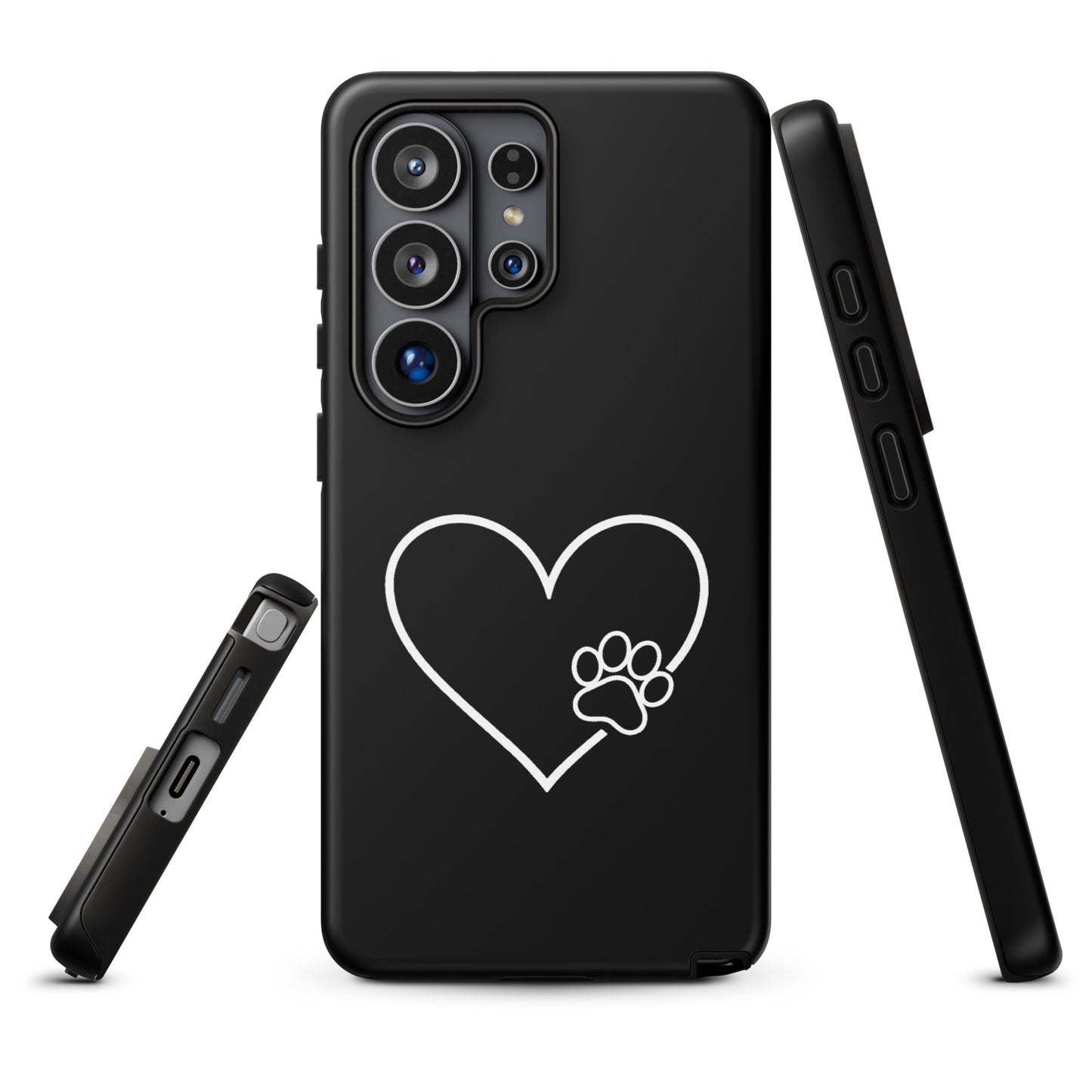 Phone Case for Samsung Galaxy with heart and paw print design, showcasing pet lover style and protection.