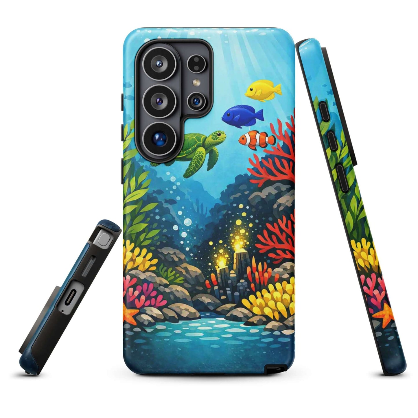 phone case with vibrant sea turtle and coral reef design for Samsung Galaxy