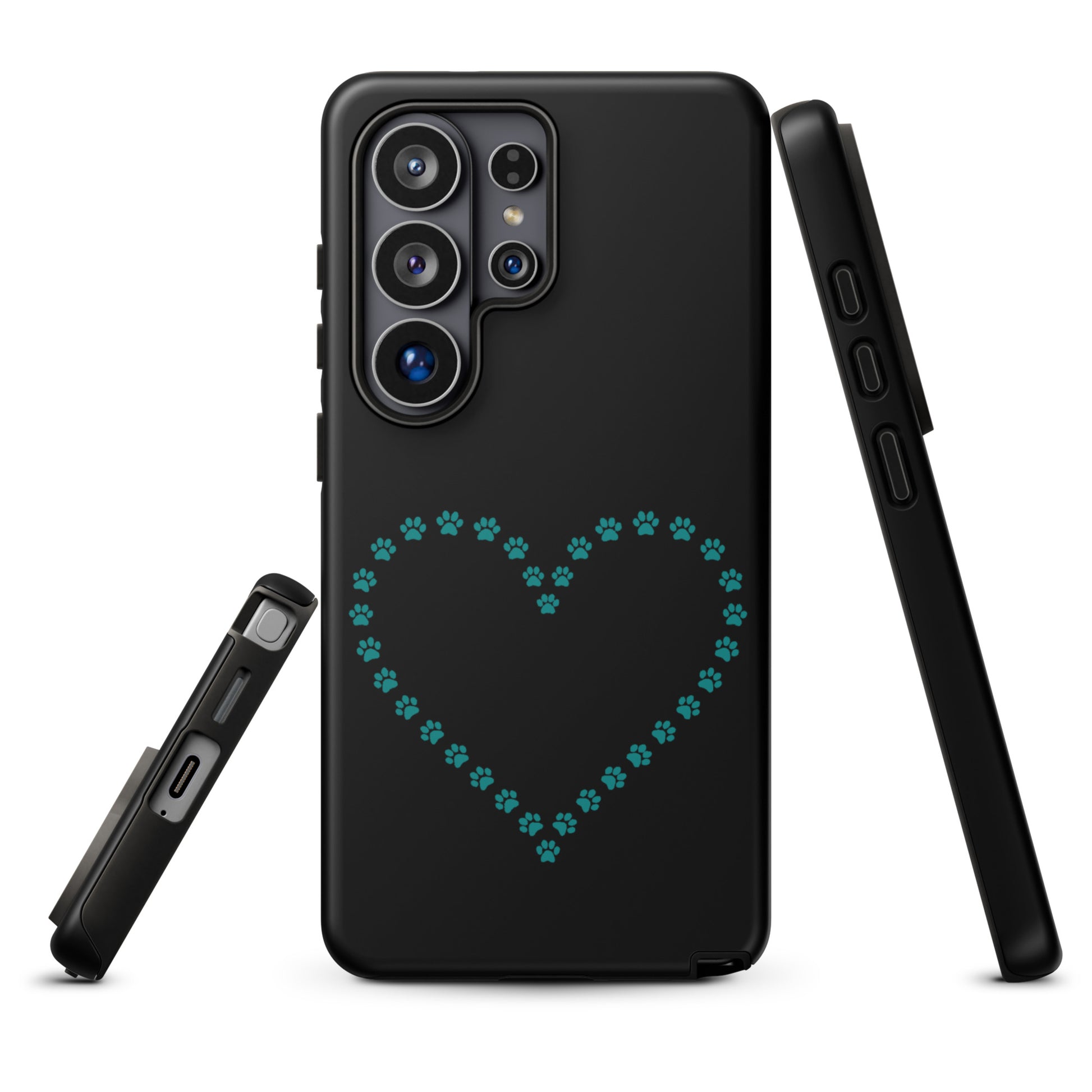 Phone Case for Samsung Galaxy with teal paw print heart design, perfect for pet lovers seeking stylish and protective phone accessories.