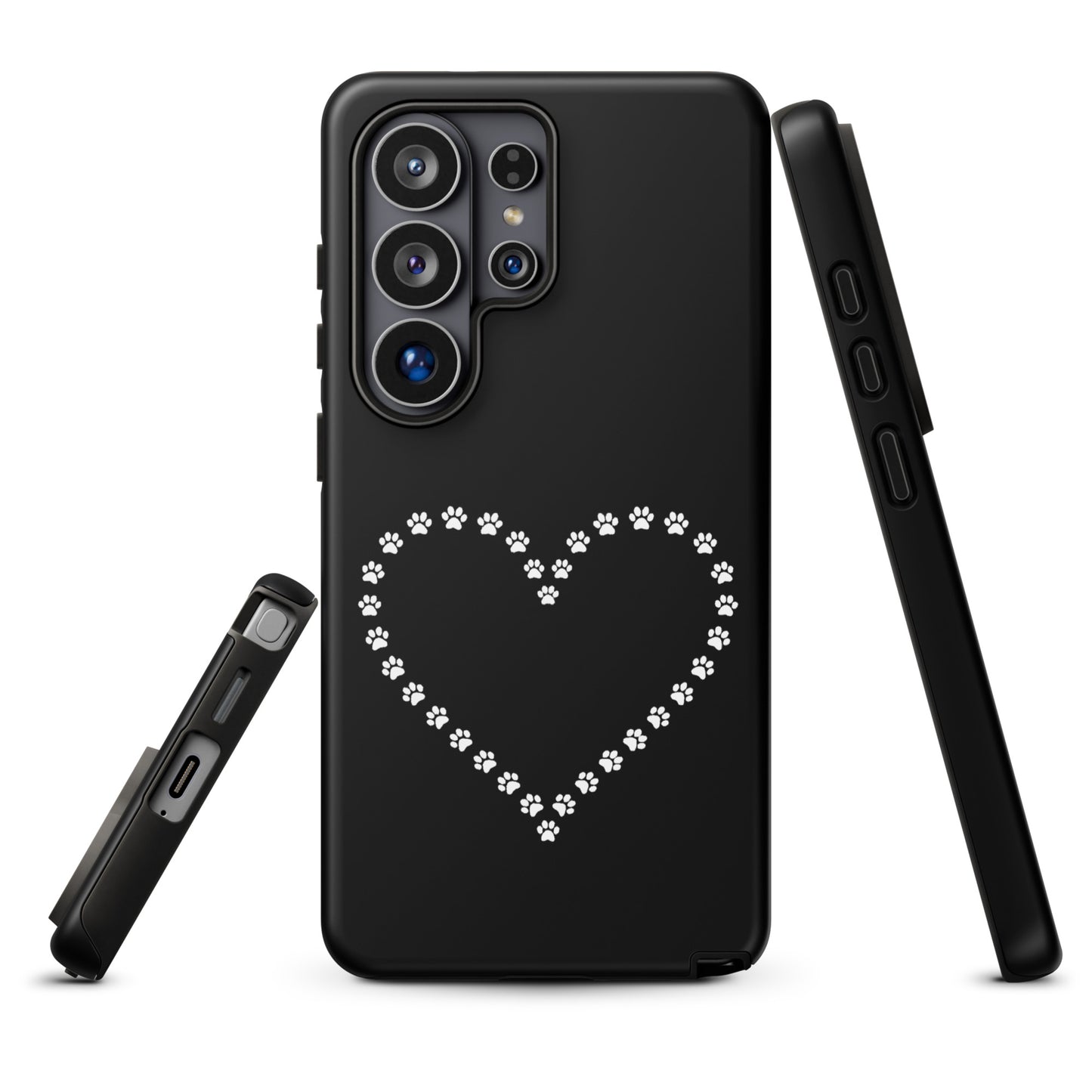 Phone Case for Samsung Galaxy with paw print heart design in black and white for pet lovers, featuring durable protection.