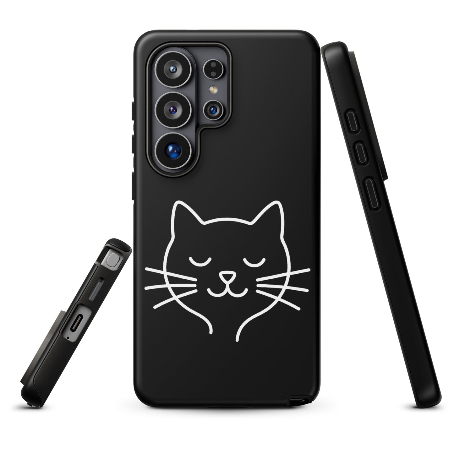 Phone Case for Samsung Galaxy with minimalist cat line art design, featuring cute cat face and whiskers, ideal for cat lovers.