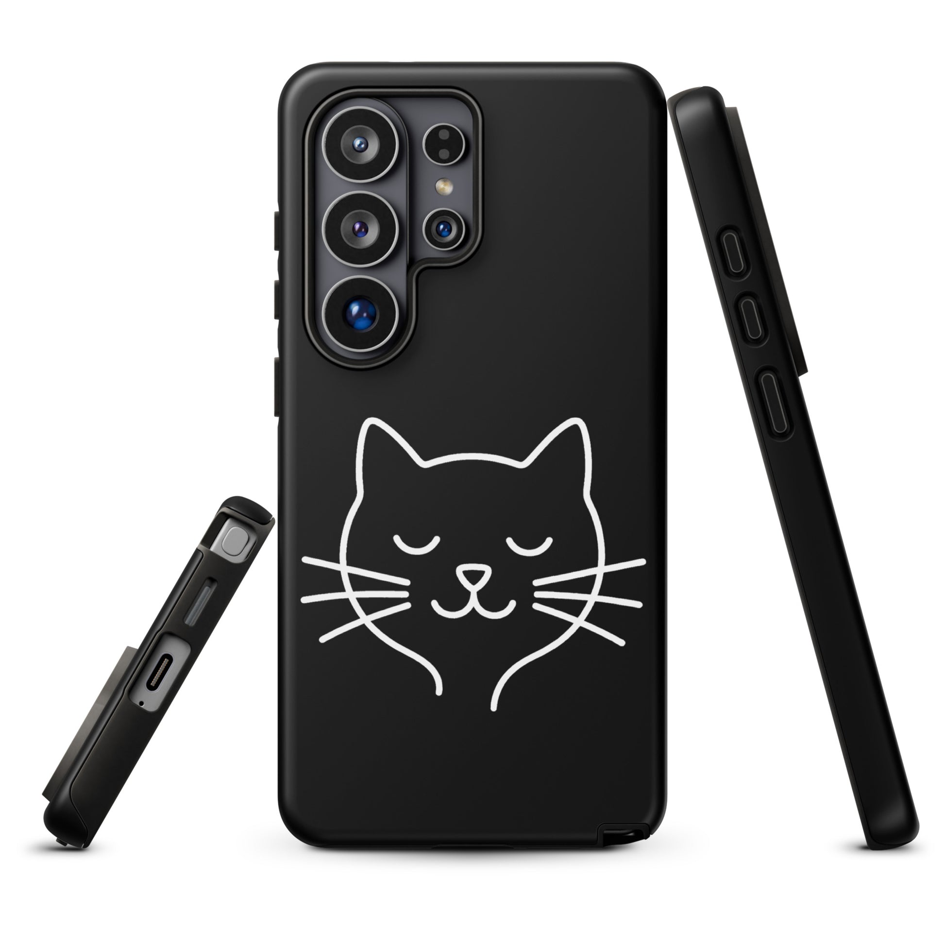 Phone Case for Samsung Galaxy with minimalist cat line art design, featuring cute cat face and whiskers, ideal for cat lovers.