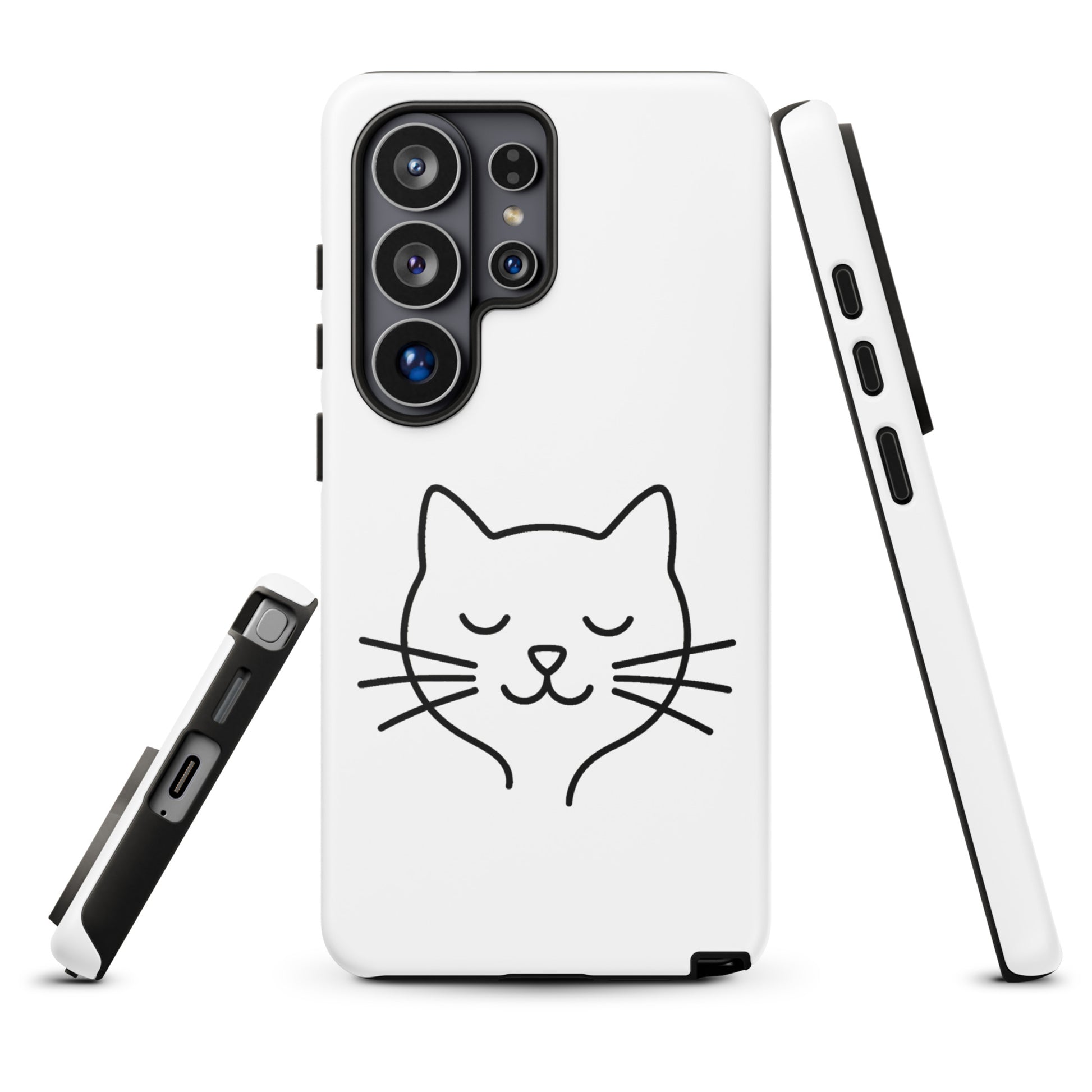 Phone Case for Samsung Galaxy with minimalist cat line art design in black on white background, perfect for cat lovers seeking style and protection.