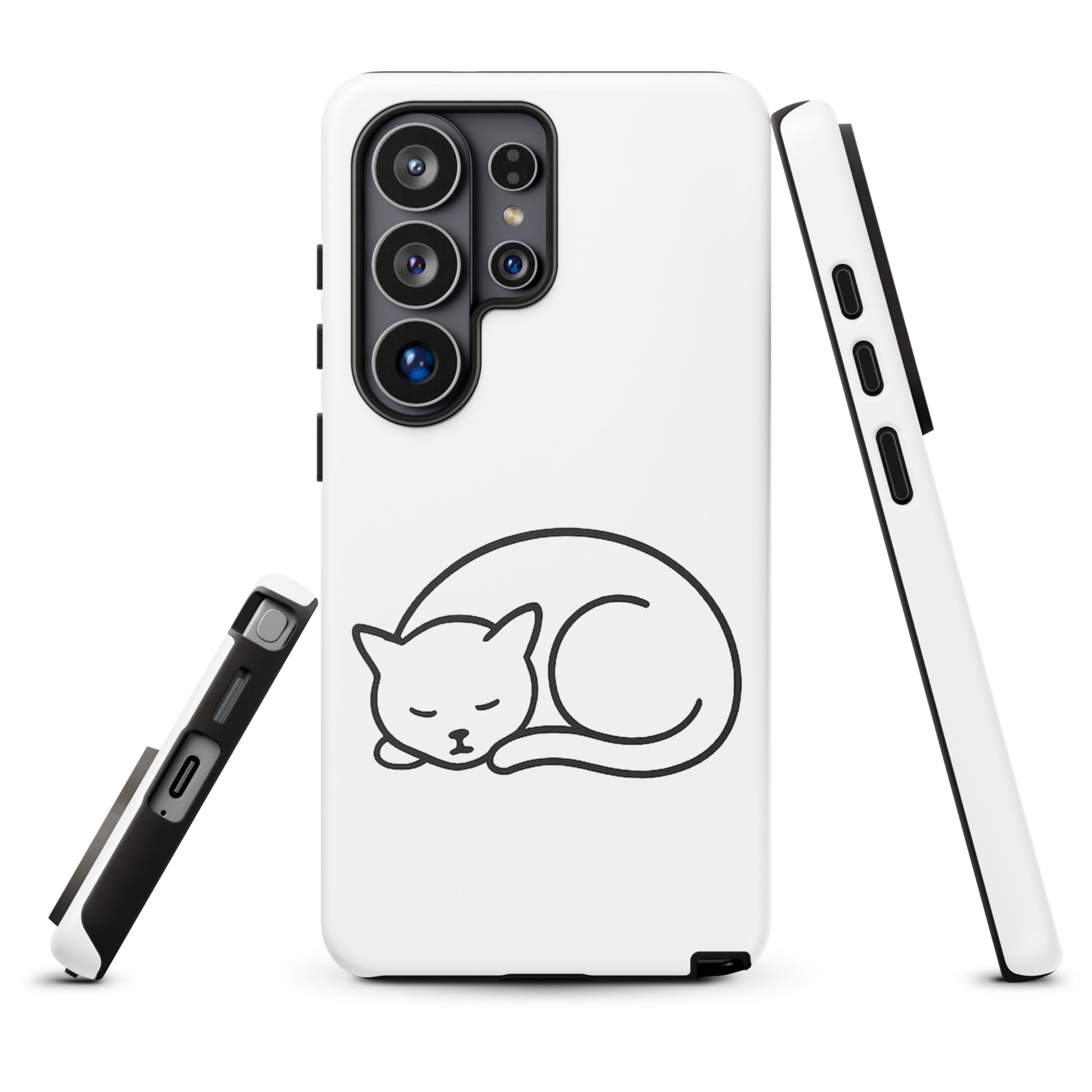 Phone Case for Samsung Galaxy with minimalist curled-up cat design, offering dual-layer protection for cat lovers.