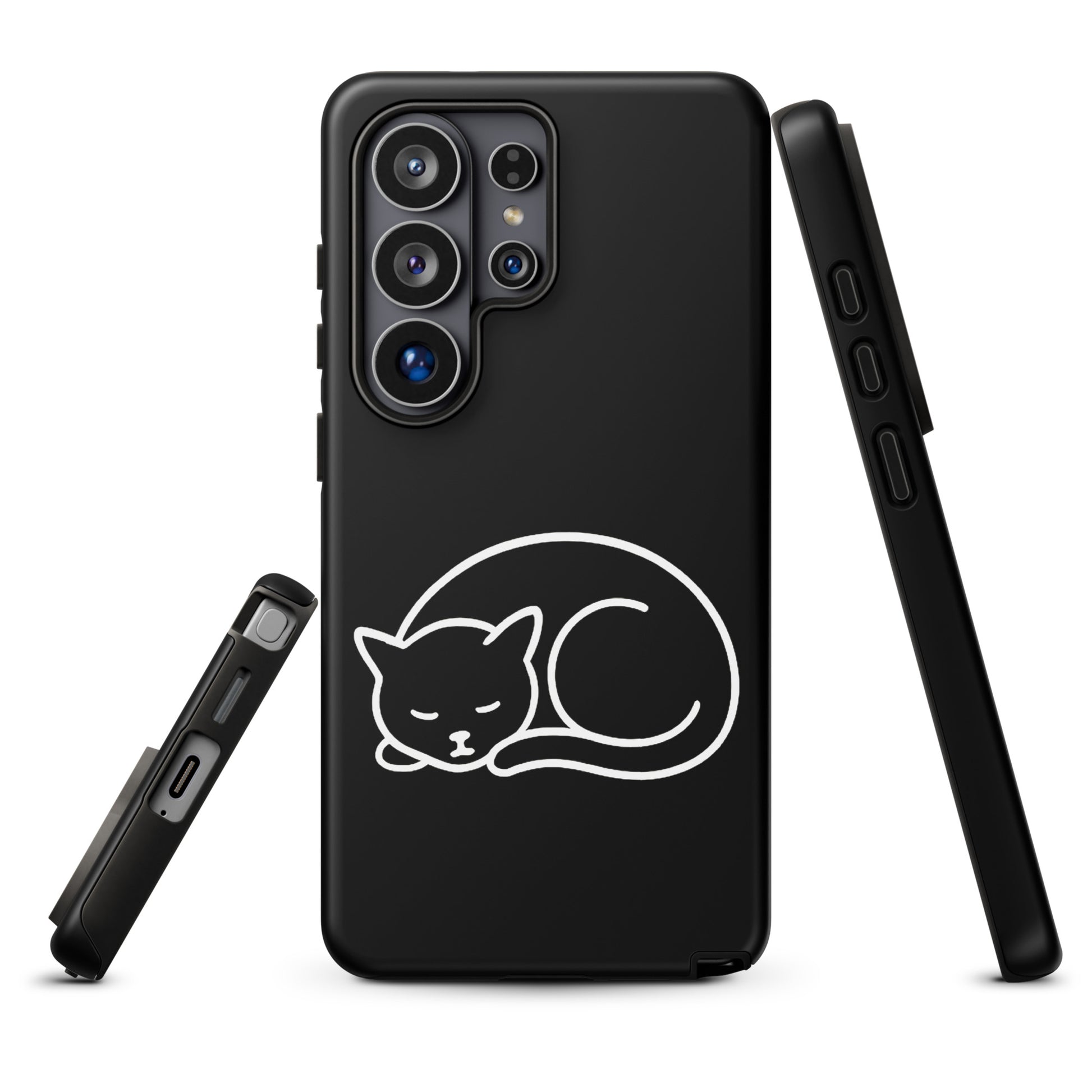 Phone Case for Samsung Galaxy with minimalist curled-up cat design and dual-layer protection.