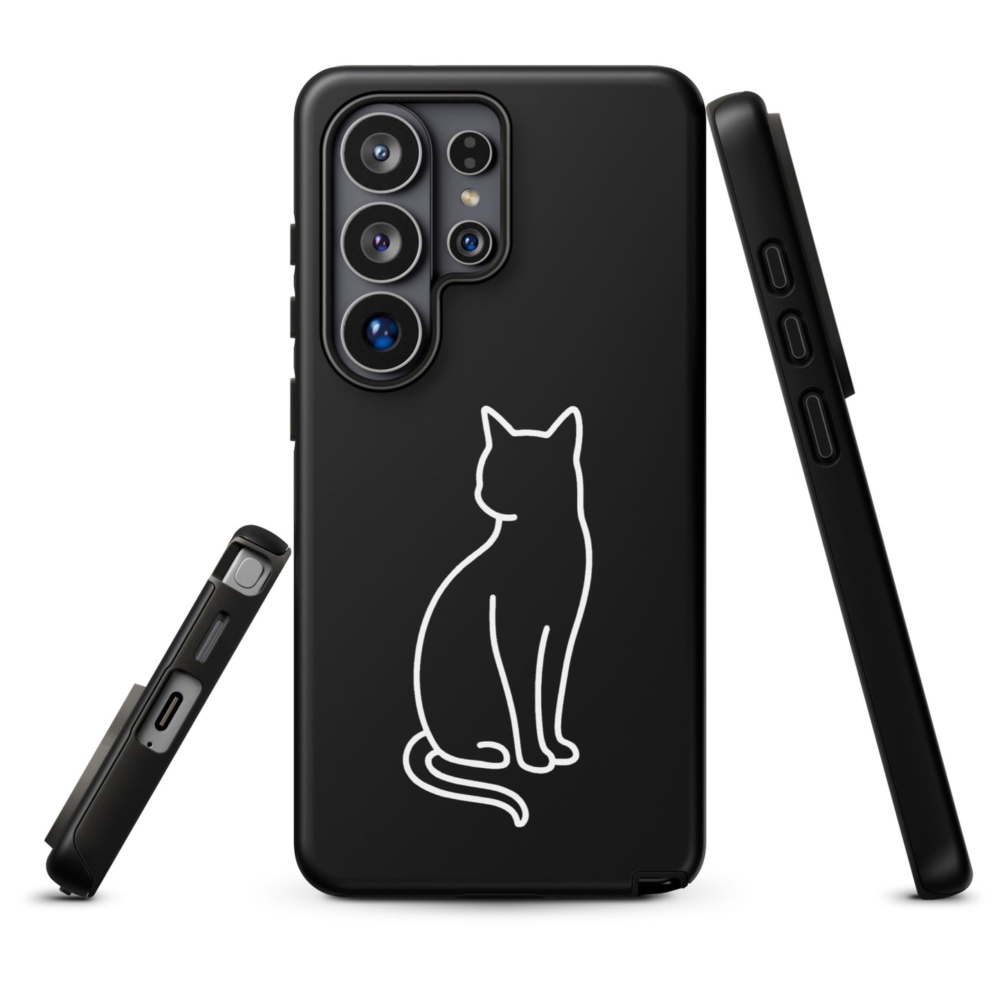 Phone Case for Samsung Galaxy featuring minimalist sitting cat design, perfect for modern pet lovers seeking style and protection.