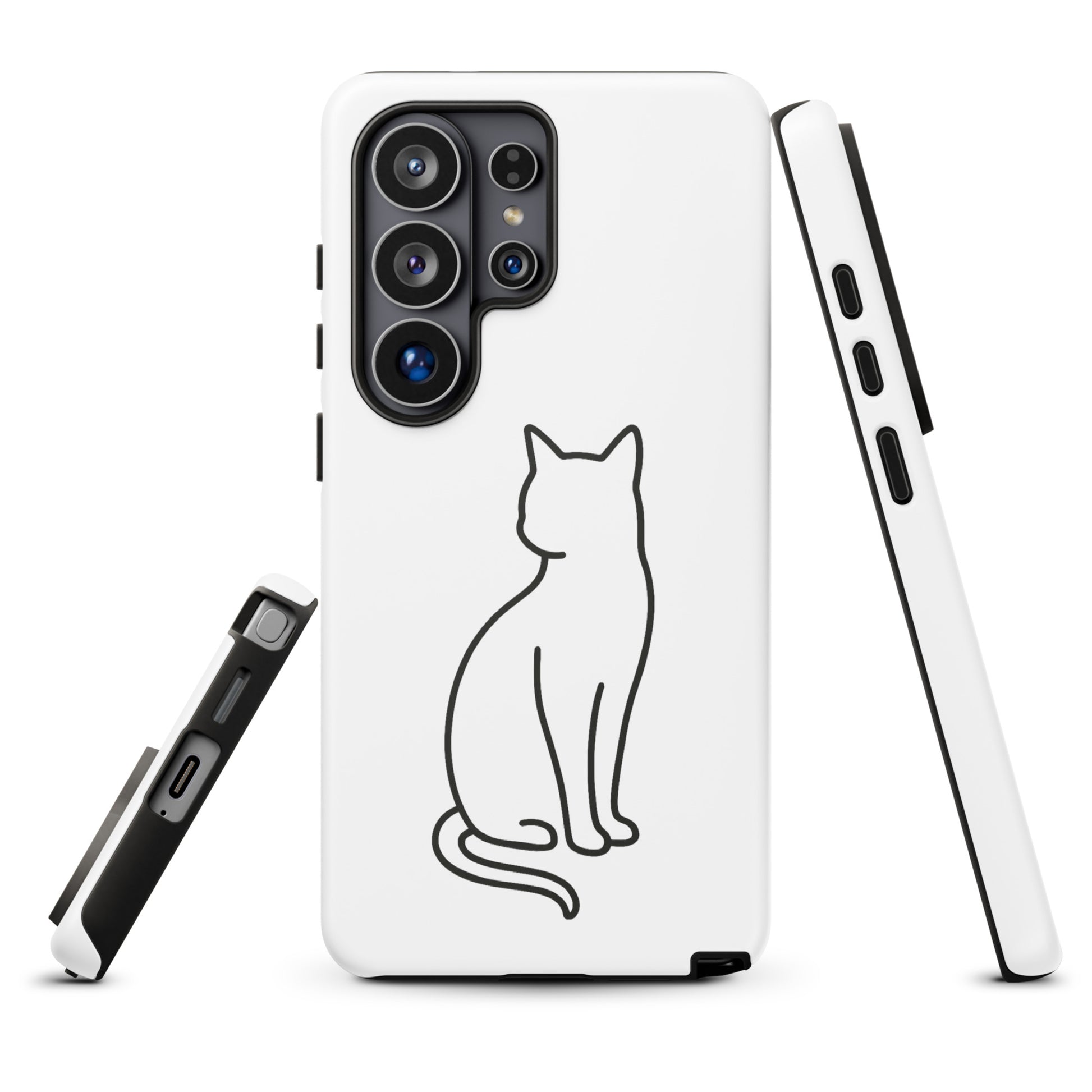 Phone Case for Samsung Galaxy with minimalist sitting cat design, perfect for modern pet lovers seeking stylish protection.