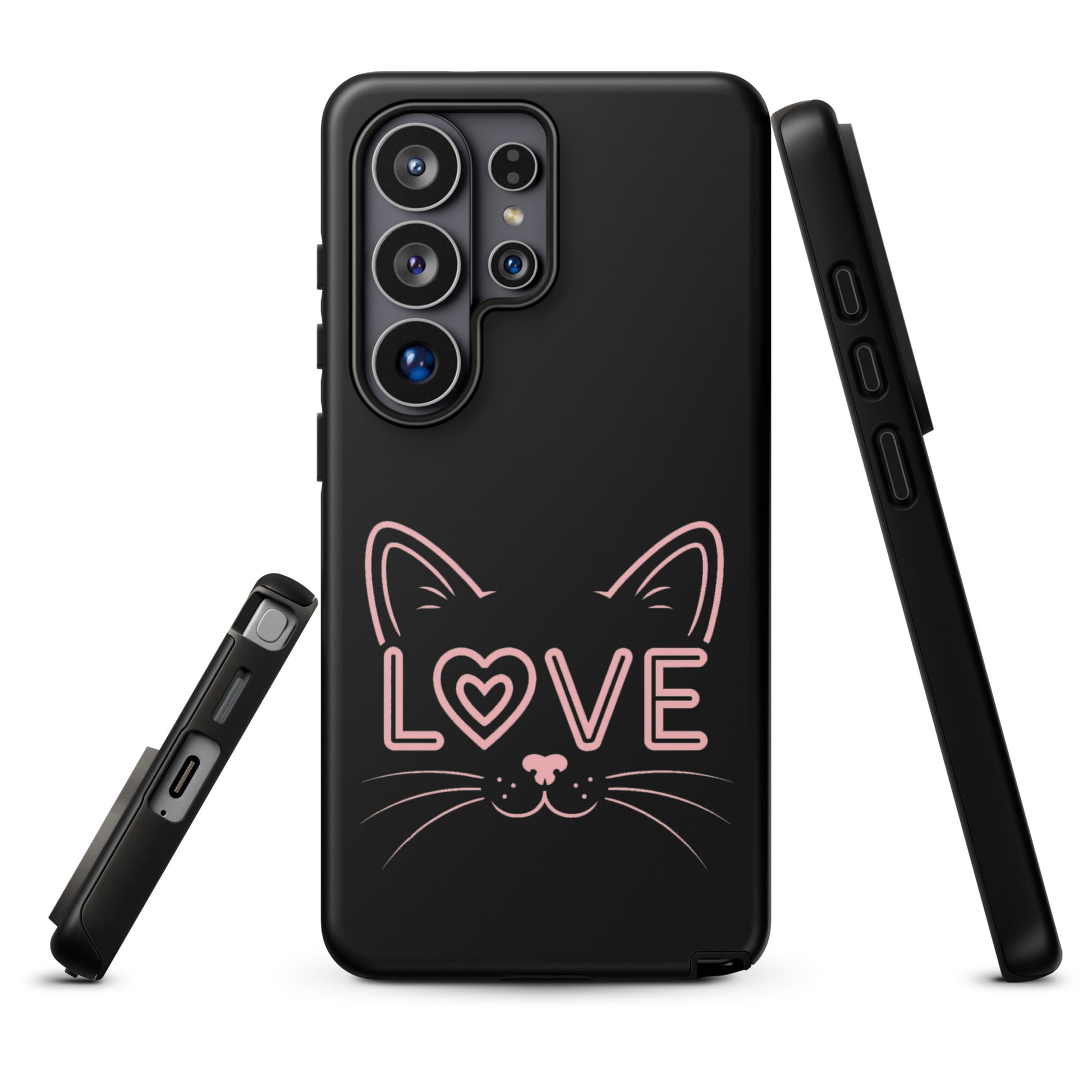 Cat Love phone case for Samsung Galaxy with minimalist cat face and love design.