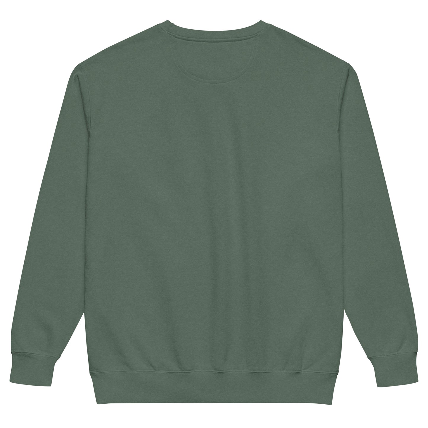 Back of the Pickleball No Mercy Series unisex garment-dyed sweatshirt in a soft, vintage-washed green color.