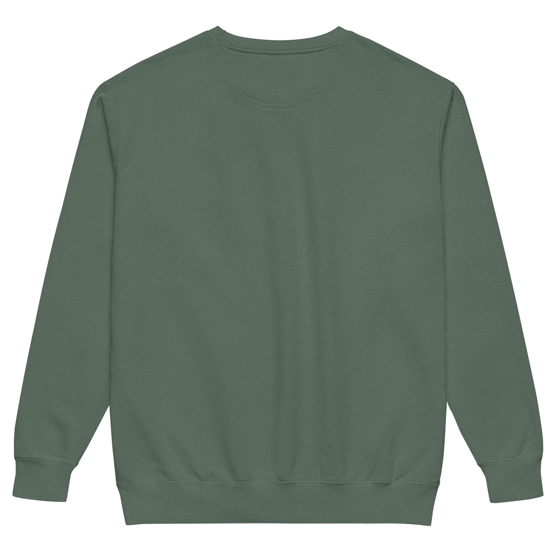 Back of the Pickleball No Mercy Series unisex garment-dyed sweatshirt in a soft, vintage-washed green color.