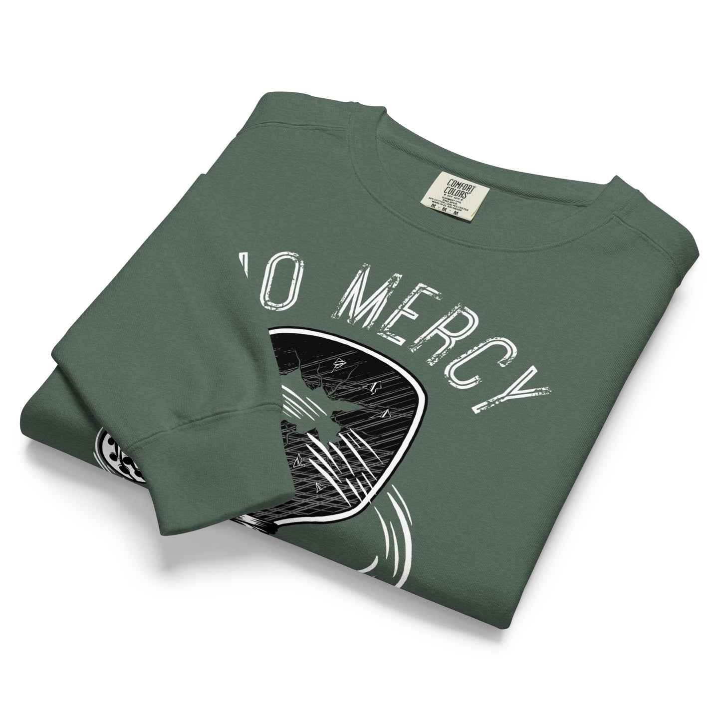 Pickleball No Mercy Series unisex garment-dyed sweatshirt in green, featuring a vintage design and comfortable fit.