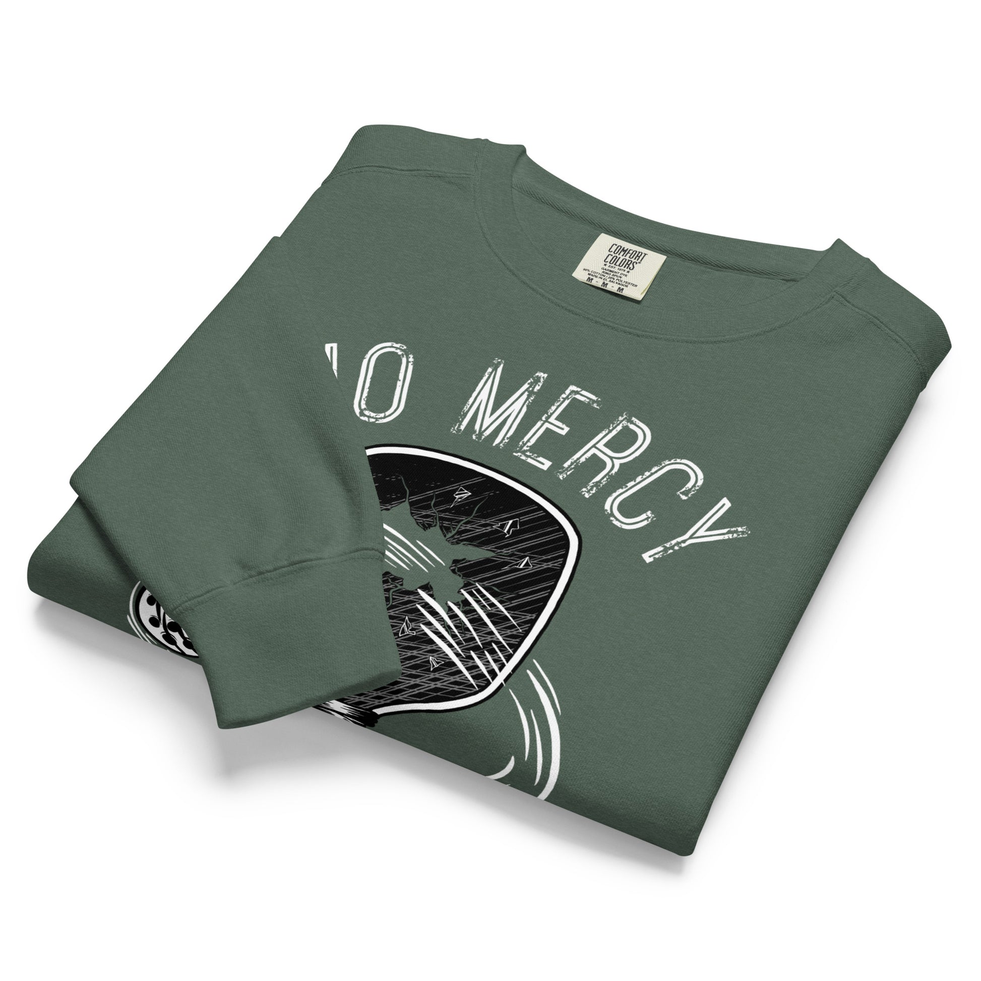 Pickleball No Mercy Series unisex garment-dyed sweatshirt in green, featuring a vintage design and comfortable fit.