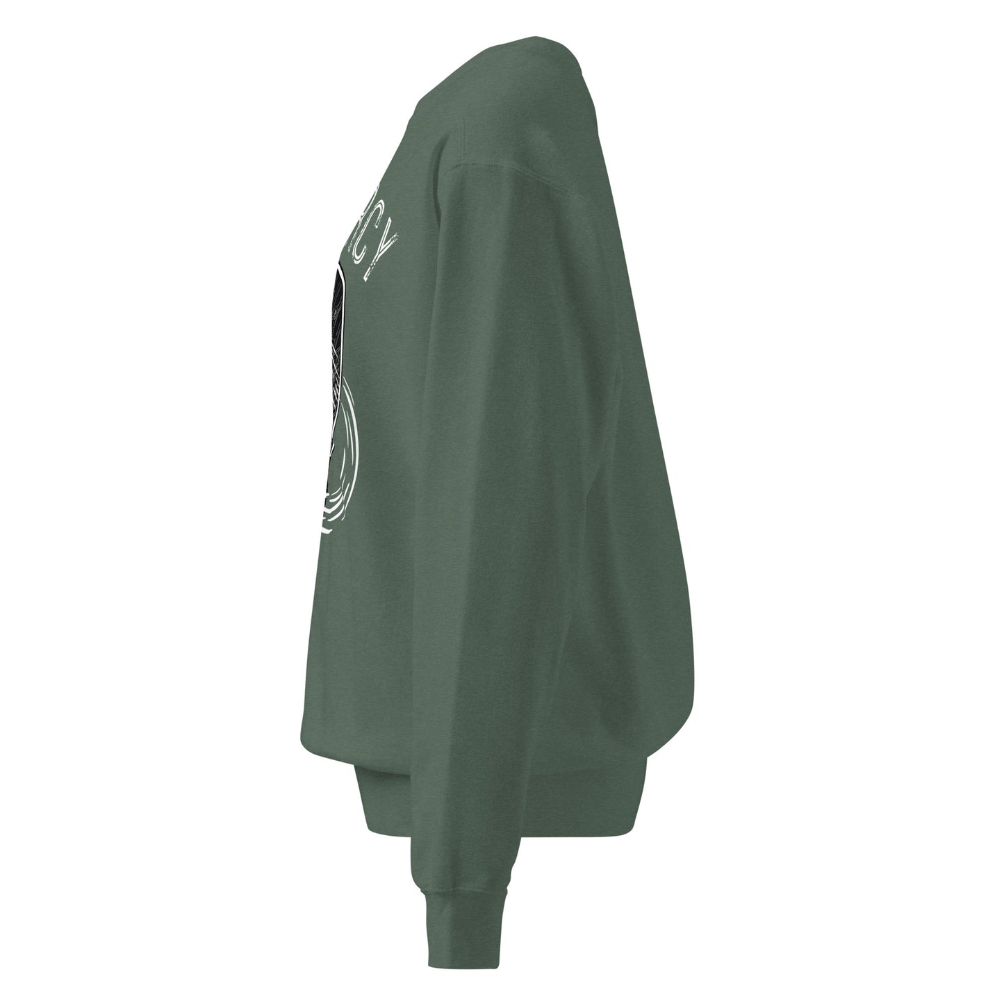 Side view of the Pickleball No Mercy Series unisex garment-dyed sweatshirt in green.