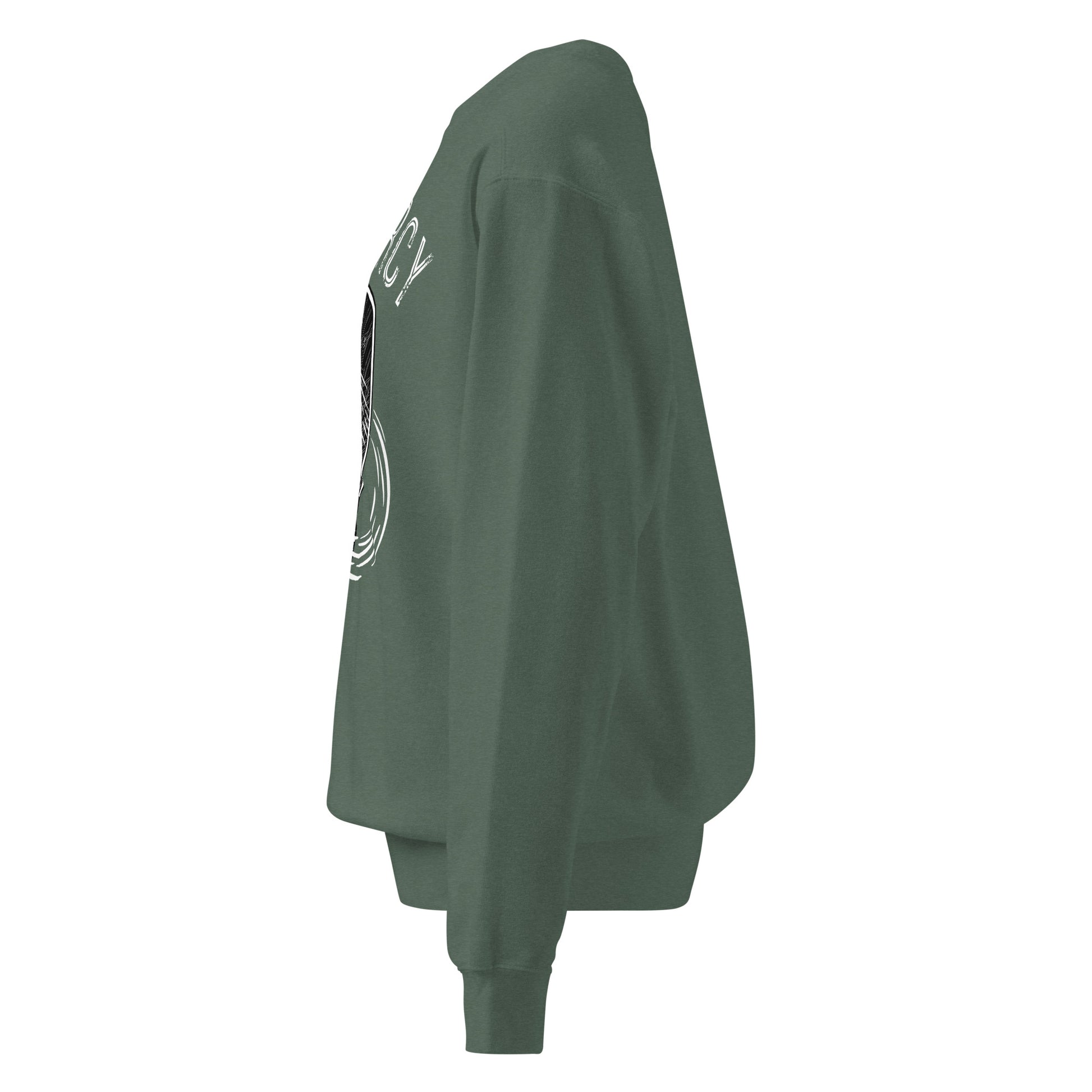 Side view of the Pickleball No Mercy Series unisex garment-dyed sweatshirt in green.