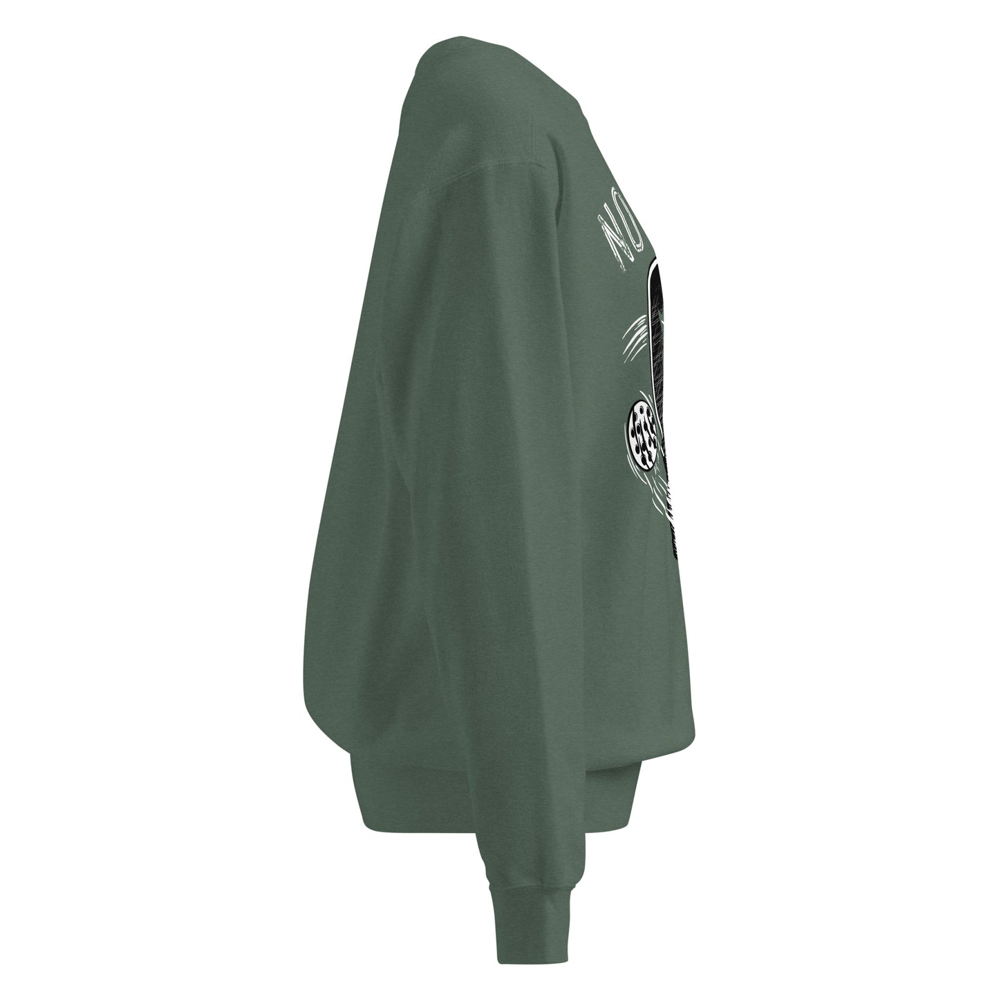 Pickleball No Mercy Series unisex garment-dyed sweatshirt side view in green for comfort and style.