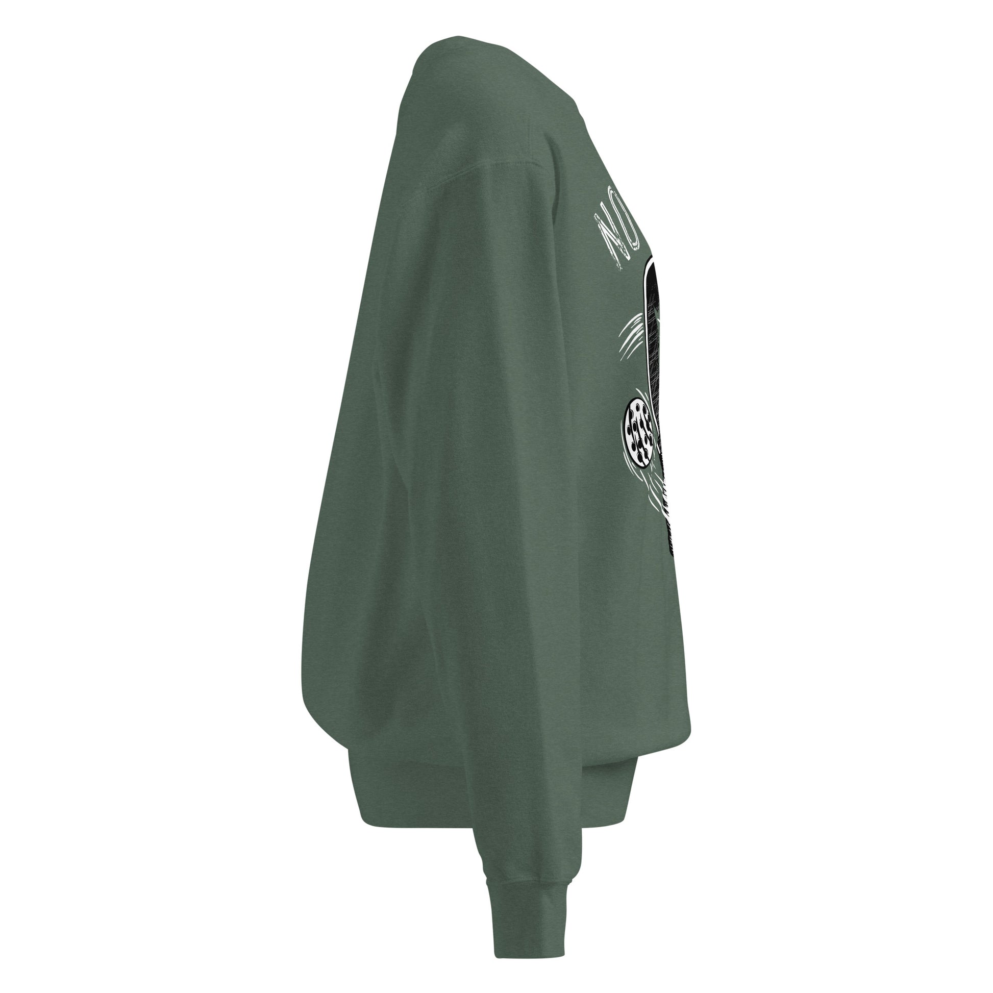 Pickleball No Mercy Series unisex garment-dyed sweatshirt side view in green for comfort and style.