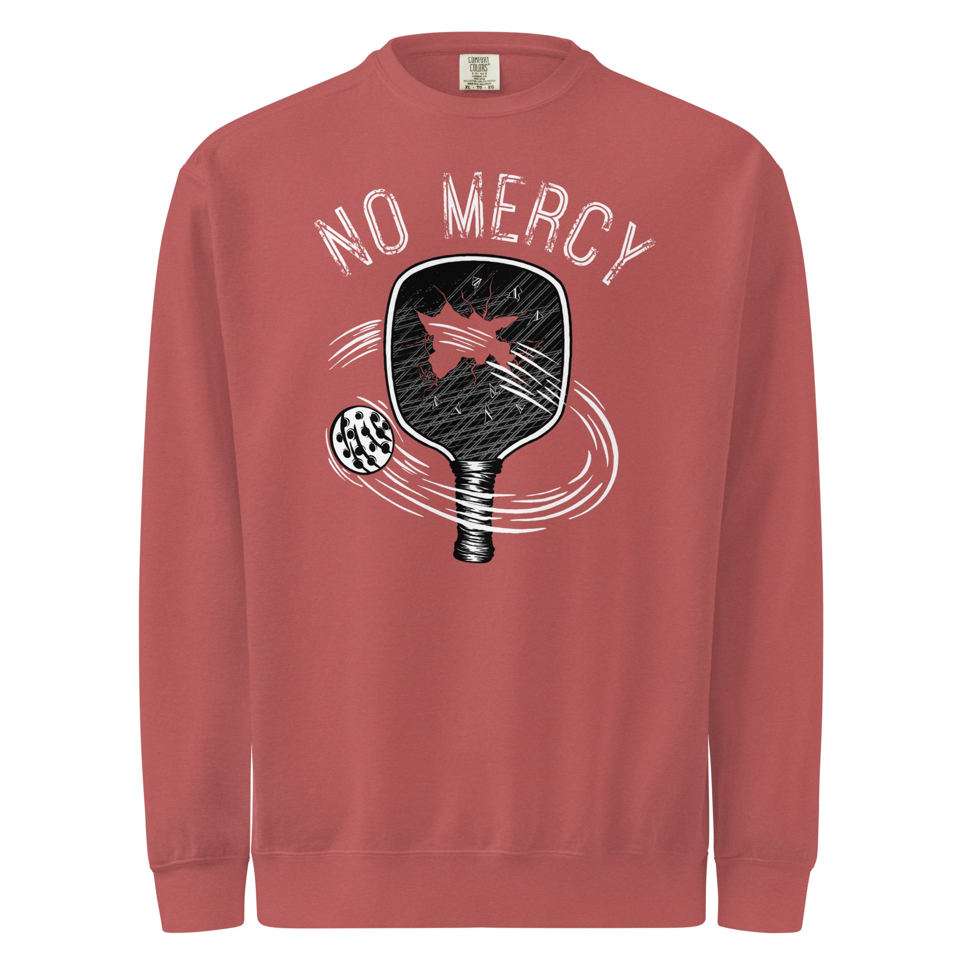 Pickleball No Mercy Series unisex garment-dyed sweatshirt with vintage design and playful graphics.