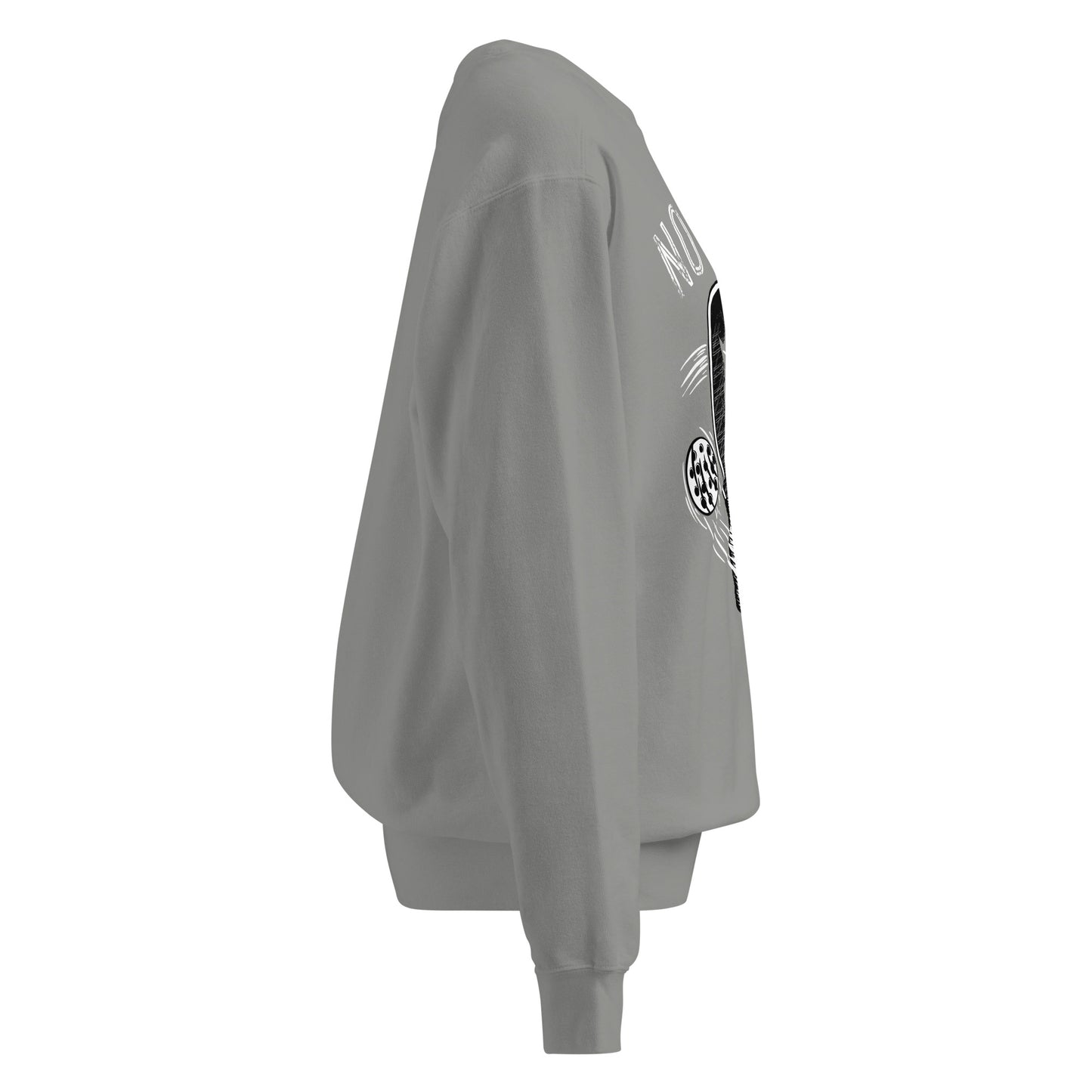 Side view of Pickleball No Mercy Series unisex garment-dyed sweatshirt in gray color.