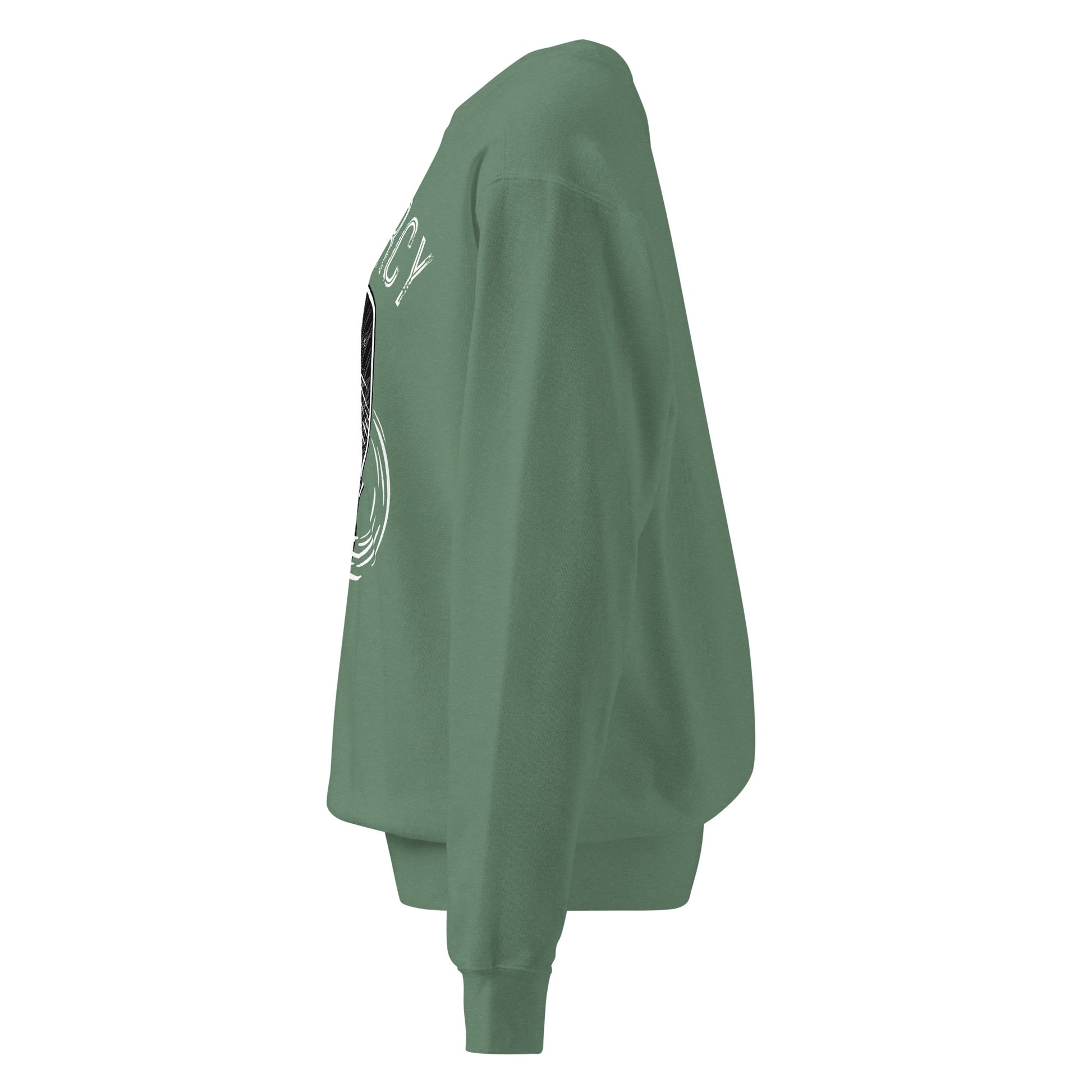 Pickleball No Mercy Series unisex garment-dyed sweatshirt side view in vintage green color.