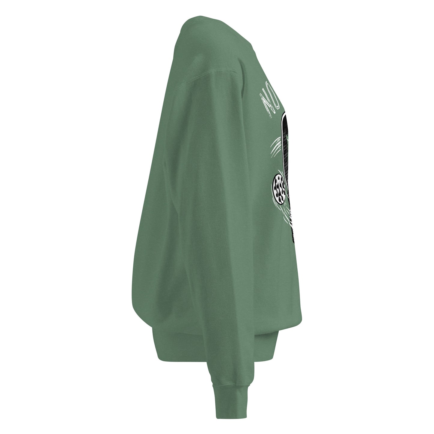 Side view of Pickleball No Mercy Series unisex garment-dyed sweatshirt in green, showcasing its relaxed fit.