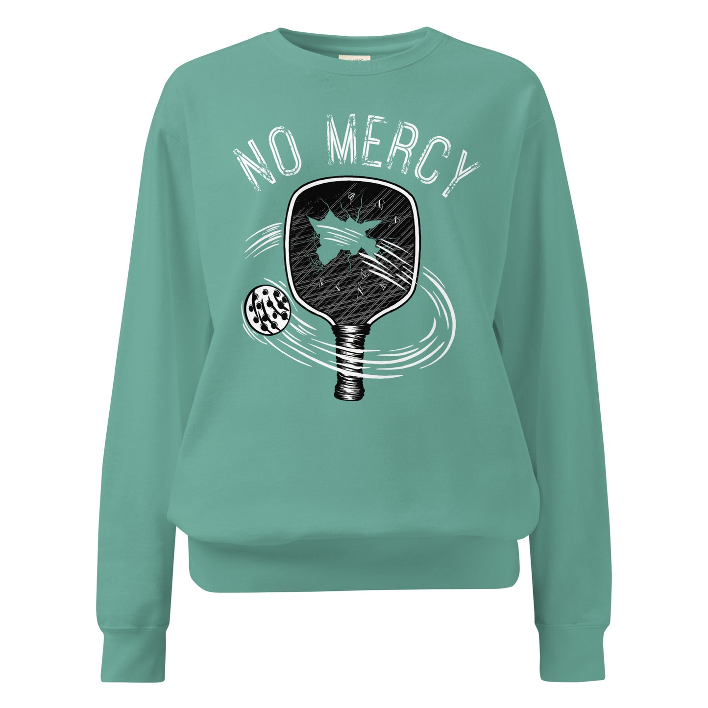 Pickleball No Mercy Series unisex garment-dyed sweatshirt featuring a trendy design and soft, vintage feel.