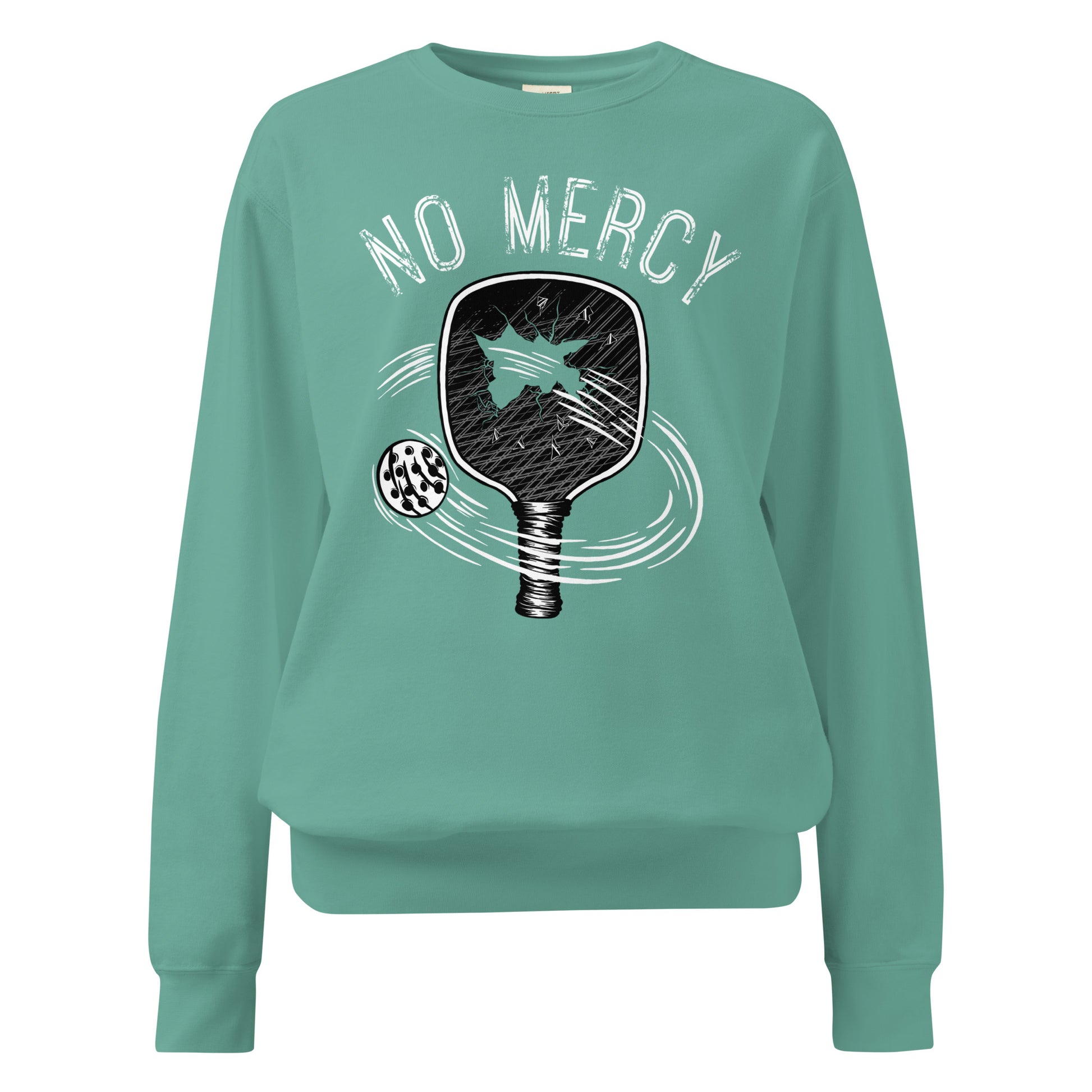 Pickleball No Mercy Series unisex garment-dyed sweatshirt featuring a trendy design and soft, vintage feel.