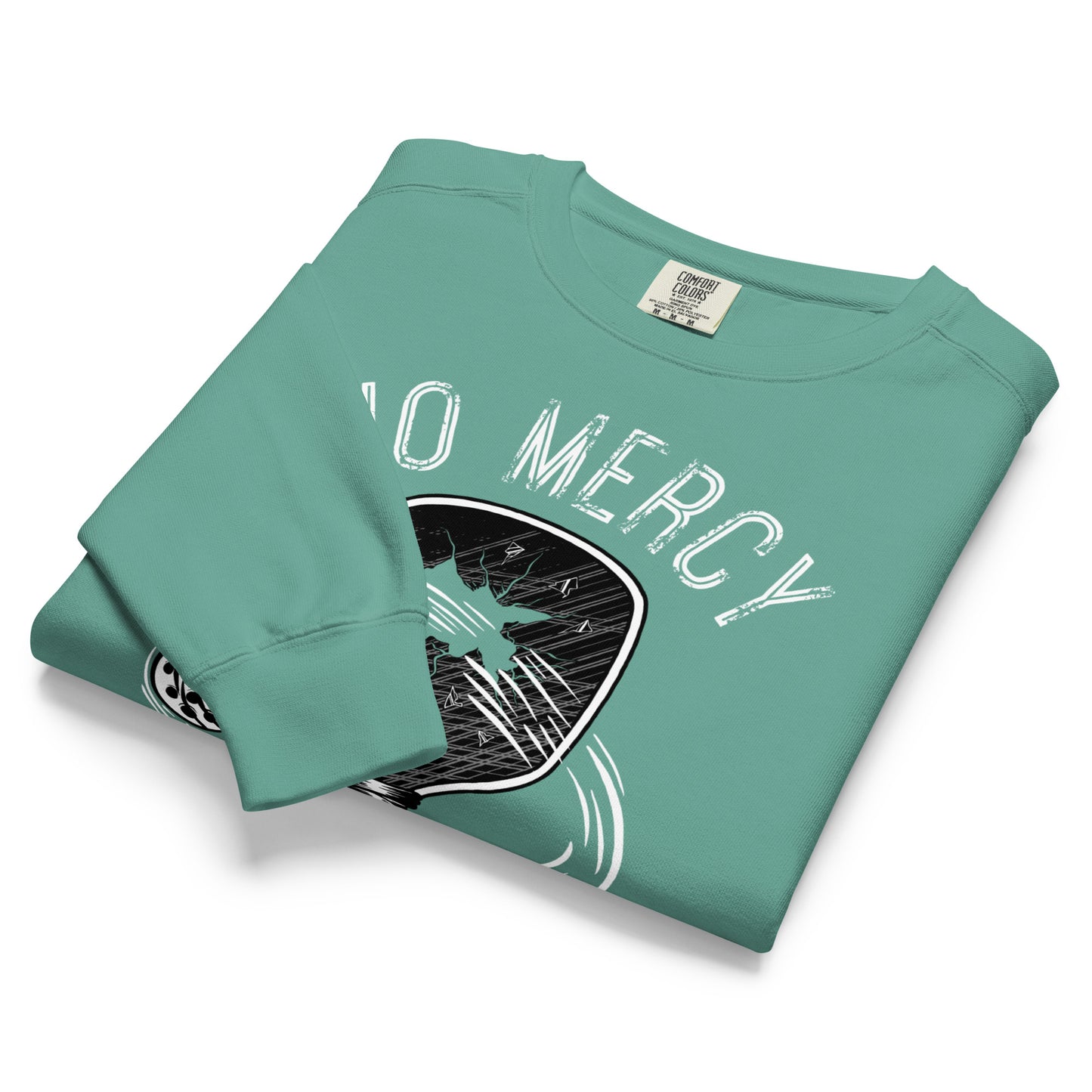 Pickleball No Mercy Series unisex garment-dyed sweatshirt in vintage green with graphic design