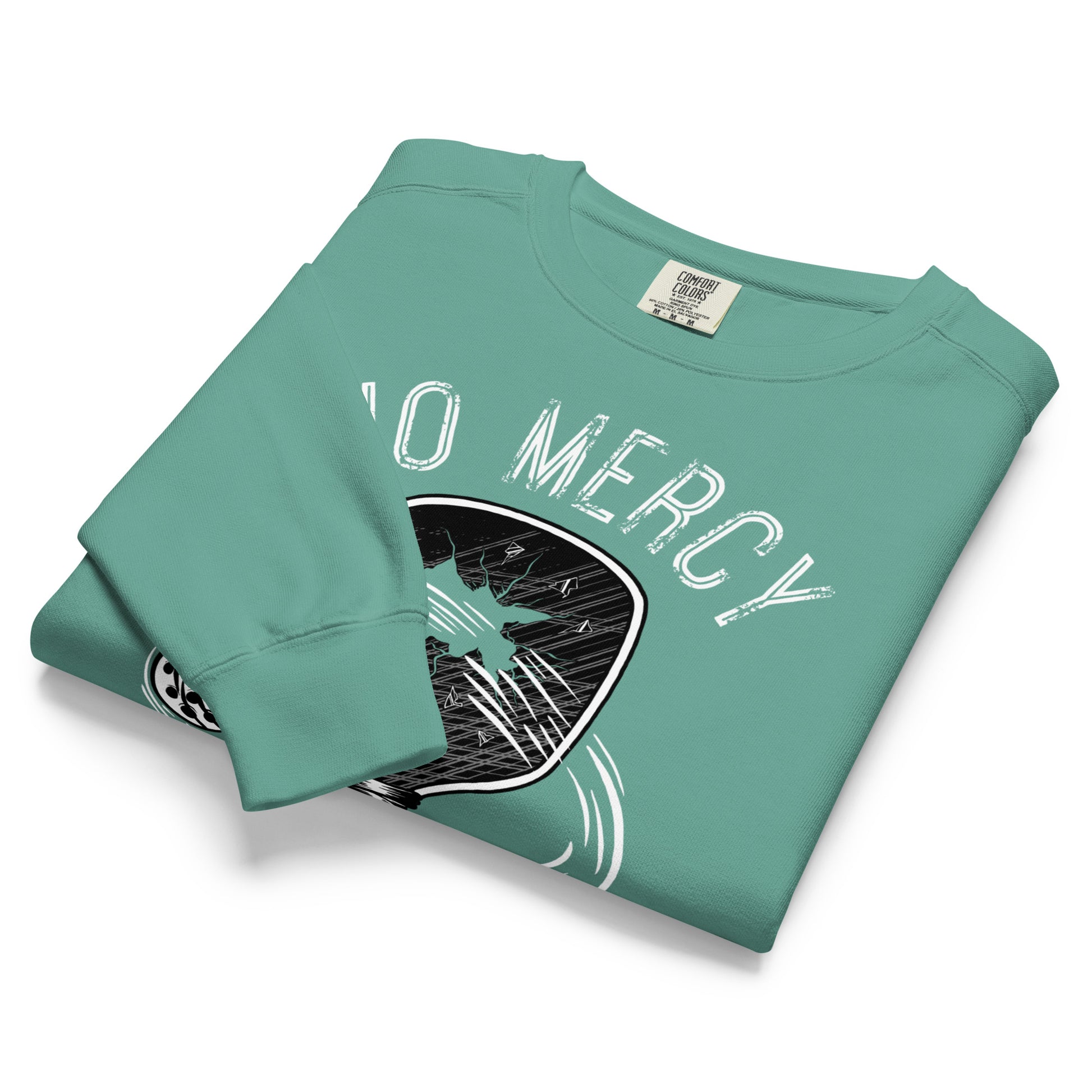Pickleball No Mercy Series unisex garment-dyed sweatshirt in vintage green with graphic design
