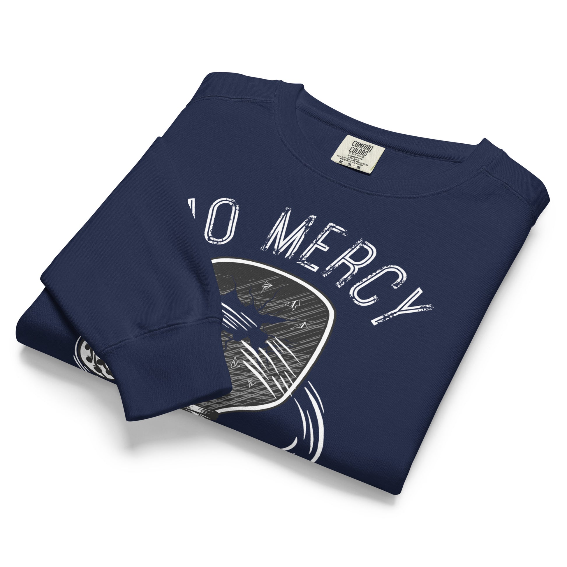 Pickleball No Mercy Series unisex garment-dyed sweatshirt in navy blue, ideal for court or casual wear.