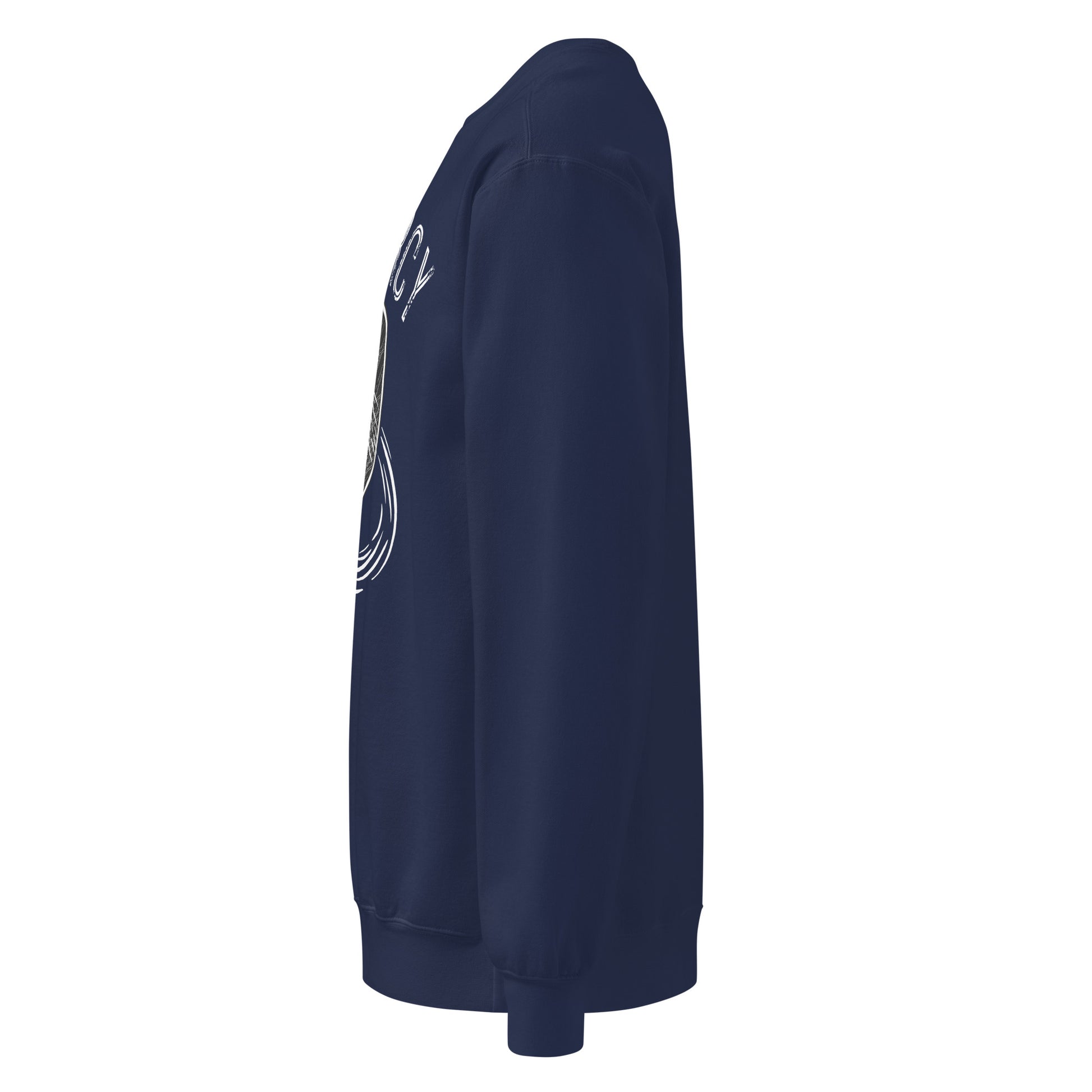 Pickleball No Mercy Series unisex garment-dyed sweatshirt side view in navy blue, perfect for winter comfort.