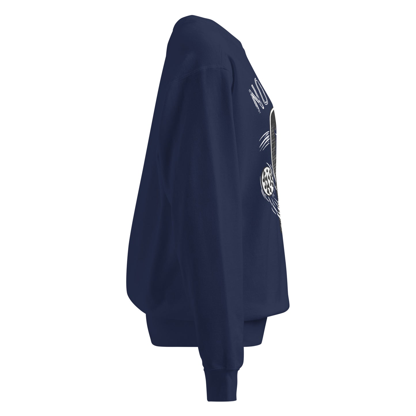 Side view of a unisex garment-dyed sweatshirt featuring the Pickleball No Mercy Series design.