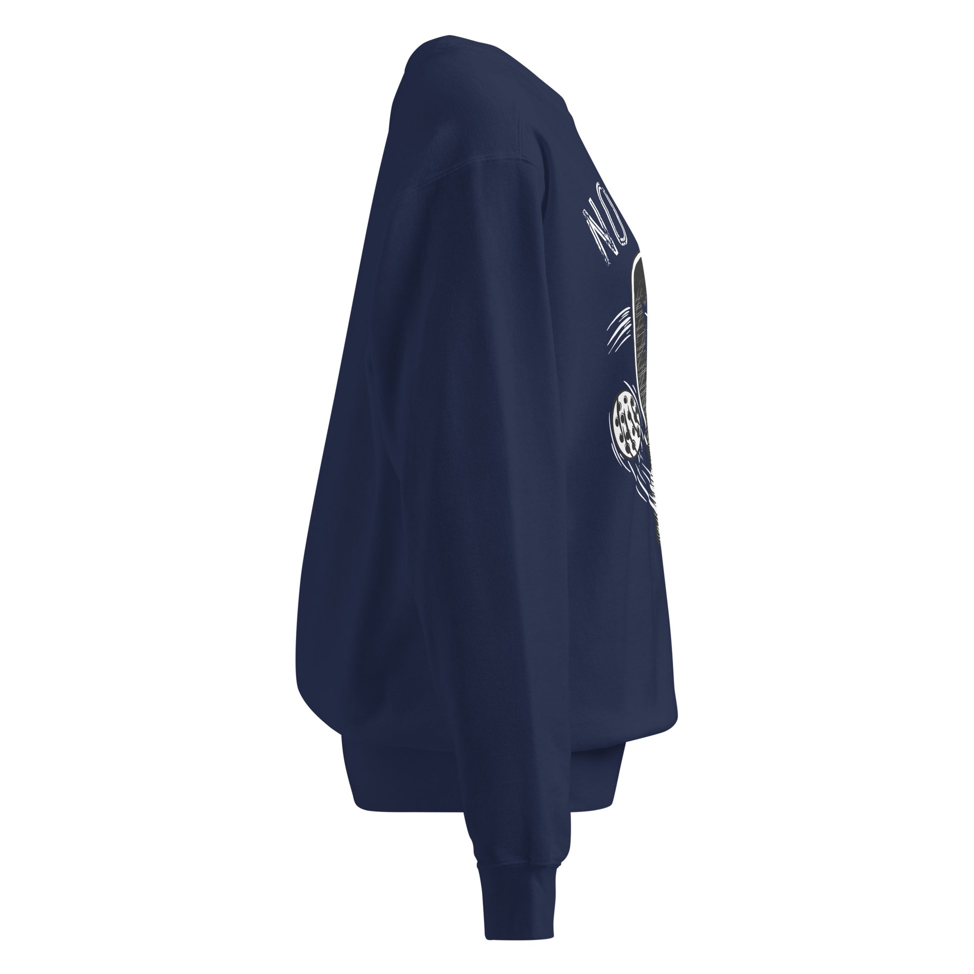 Side view of a unisex garment-dyed sweatshirt featuring the Pickleball No Mercy Series design.